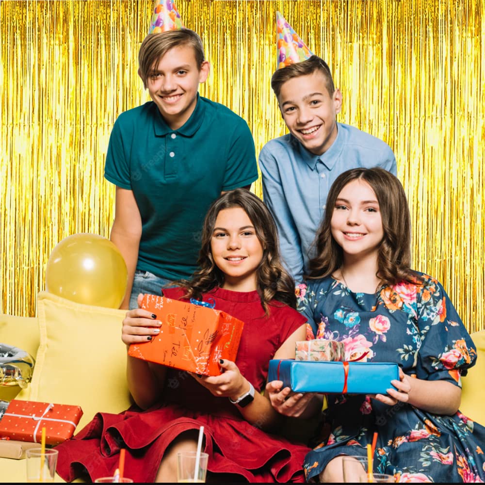 Beishida 2 Pcs Gold Door Streamers Tinsel Curtain Party Streamers Backdrop Fringe Foil Wall Background For Birthday Halloween Ch