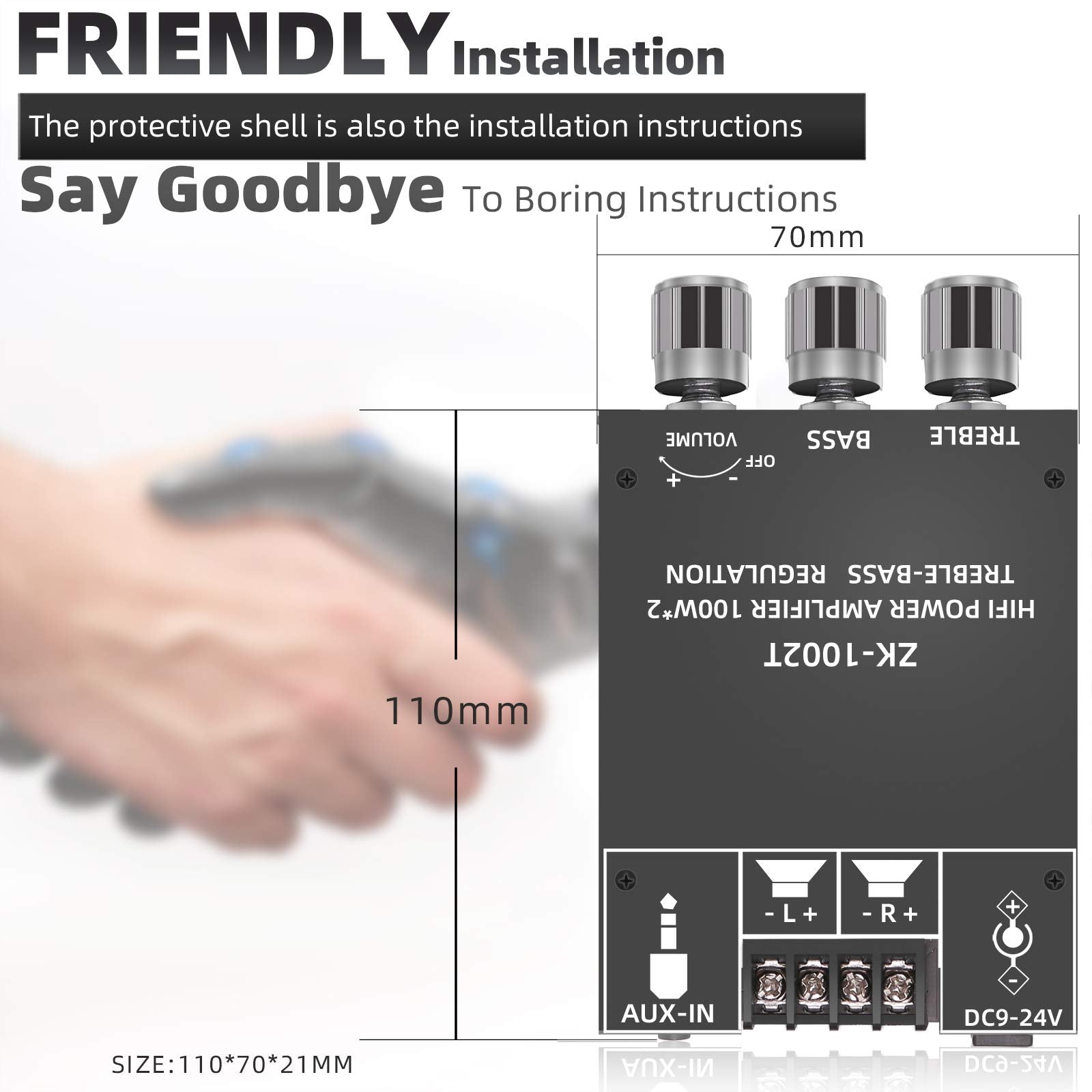 100W+100W Amplifier Board With Treble And Bass Control, Dc 9 24V, Bt And Aux Inputs, 2.0 Channel Stereo Amp Board For Diy Wirele