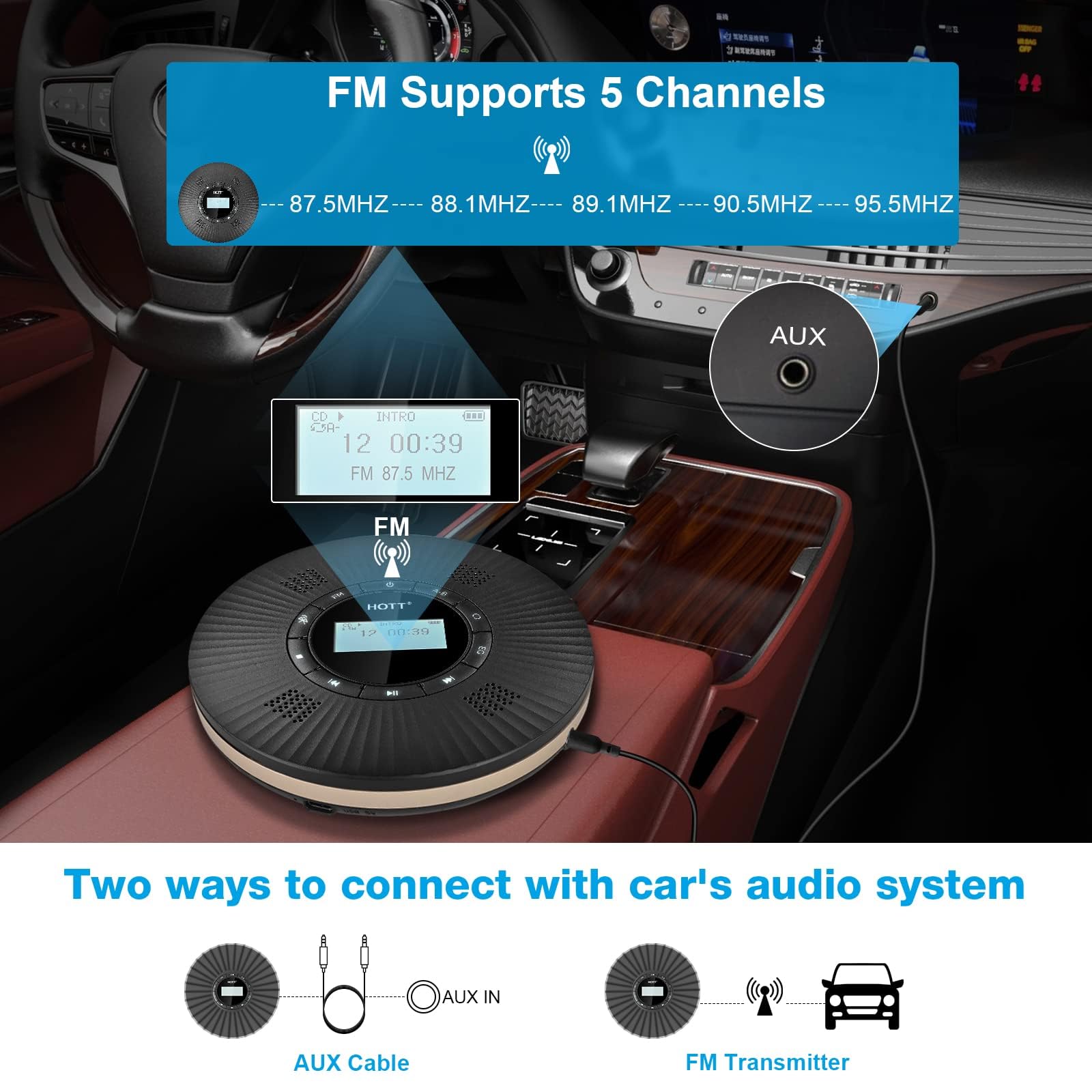 Hott Cd Player Portable With 4 Speakers, Portable Cd Player With 5.3 Bluetooth And Fm Transmitter With Big Lcd Screen Rechargeab