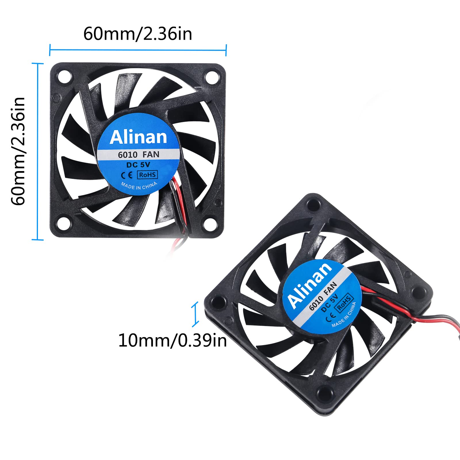 Alinan 4Pcs 6010 5V Fan Usb Port 60X60X10Mm 2 Pin Sleeve Bearing Brushless Dc Cooling Fan 3D Printer Cooling Fan Computer Fan