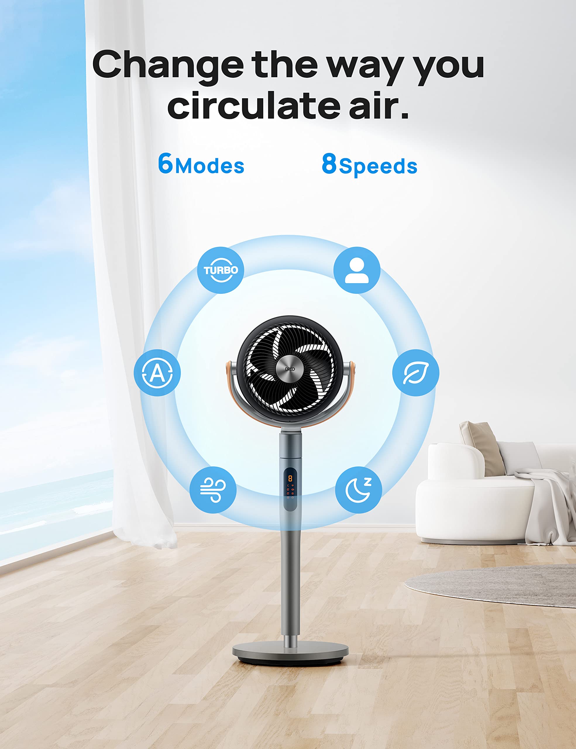 Dreo Smart Fan For Bedroom, Pedestal Fan With Wifi/Voice Control, Works With Alexa/Google, 105