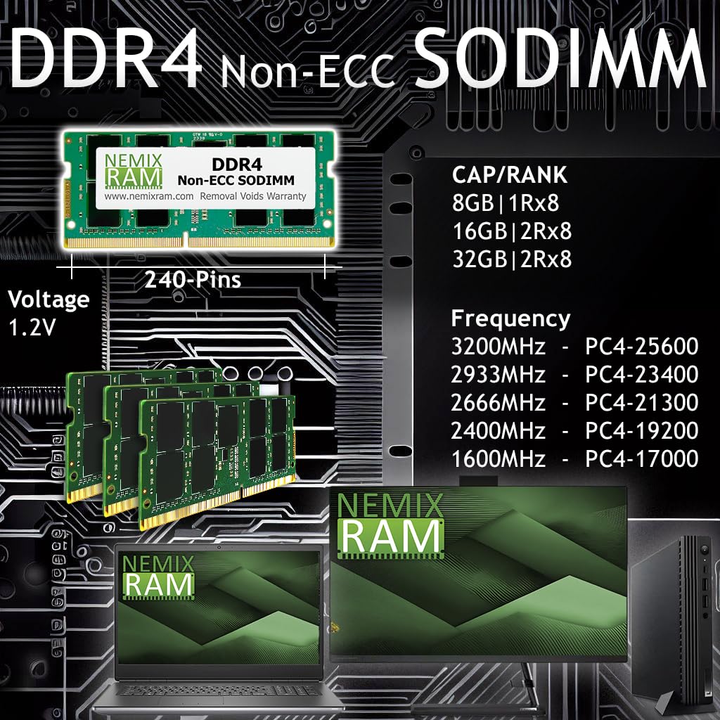 NEMIX RAM 32GB (2x16GB) DDR4 2666MHz PC4-21300 Non-ECC Unbuffered SODIMM Laptop Memory Kit