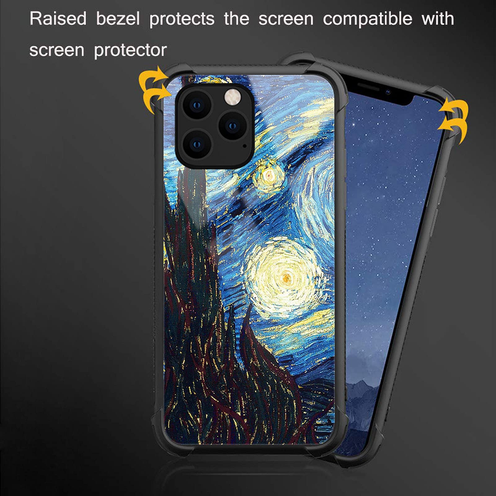 CARLOCA iPhone 13 Pro Case Shockproof Anti-Scratch Hard Acrylic The Starry Night Oil Graphic