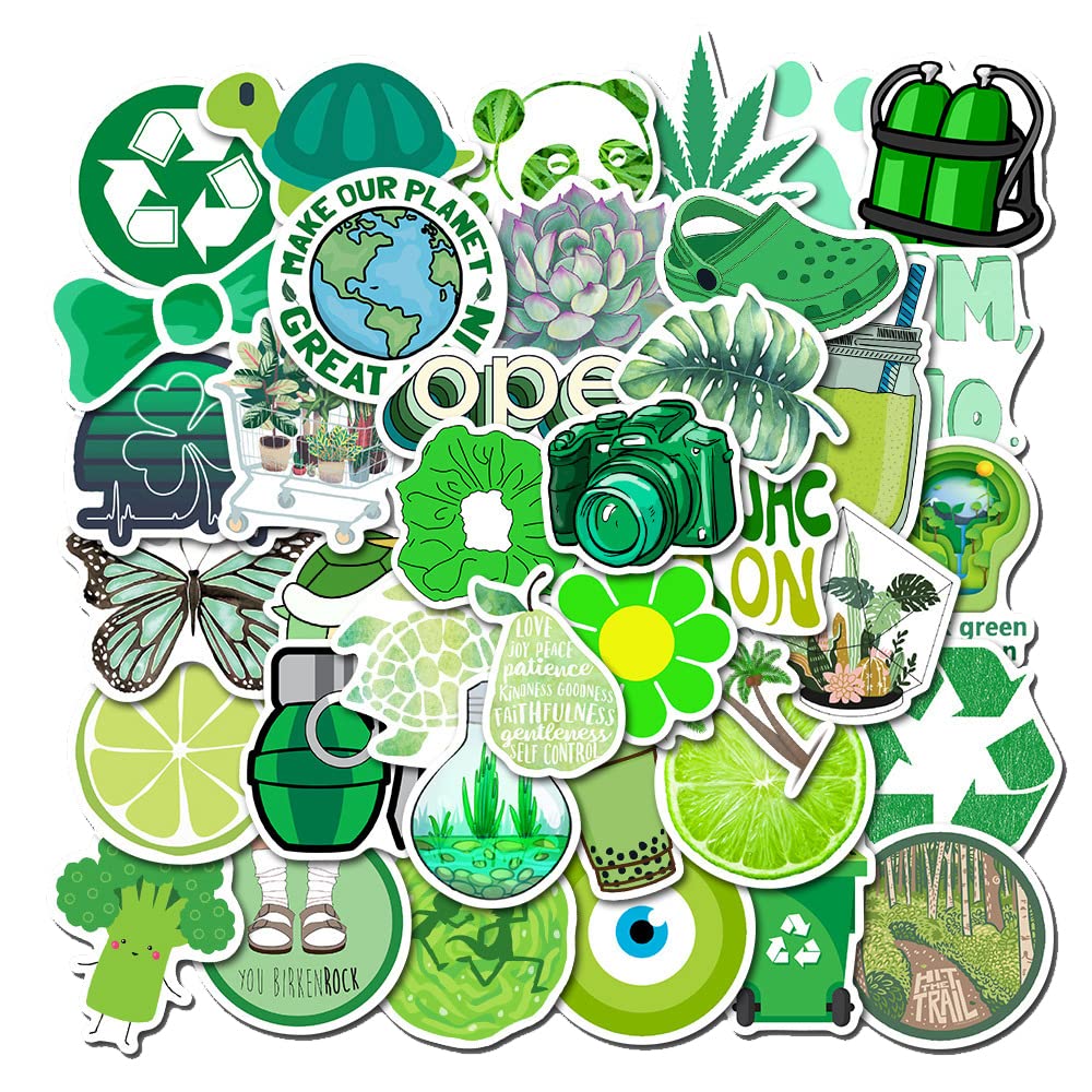 Girl'S Colorful Aesthetic Stickers Waterproof Cute Stickers 50 Pcs Water Bottle Laptop Phone Stickers For Teens Kids (Green)