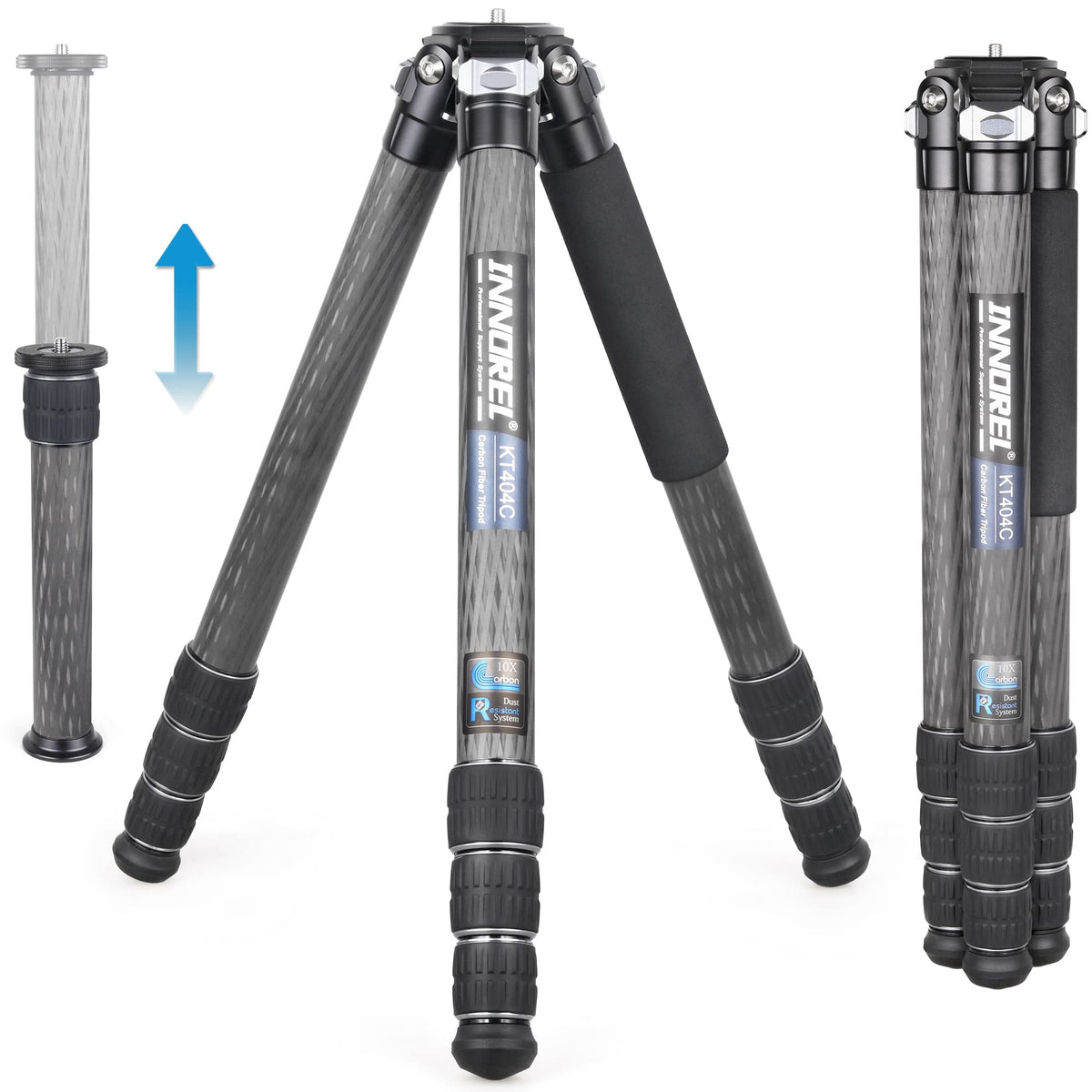 Innorel Kt404C Compact 10 Layer Carbon Fiber Camera Tripod 40Mm Big Tube Professional Tripod For Digital Dslr Video Camcorder Heavy Duty Camera Stand Load 77Lb/35Kg With Center Column