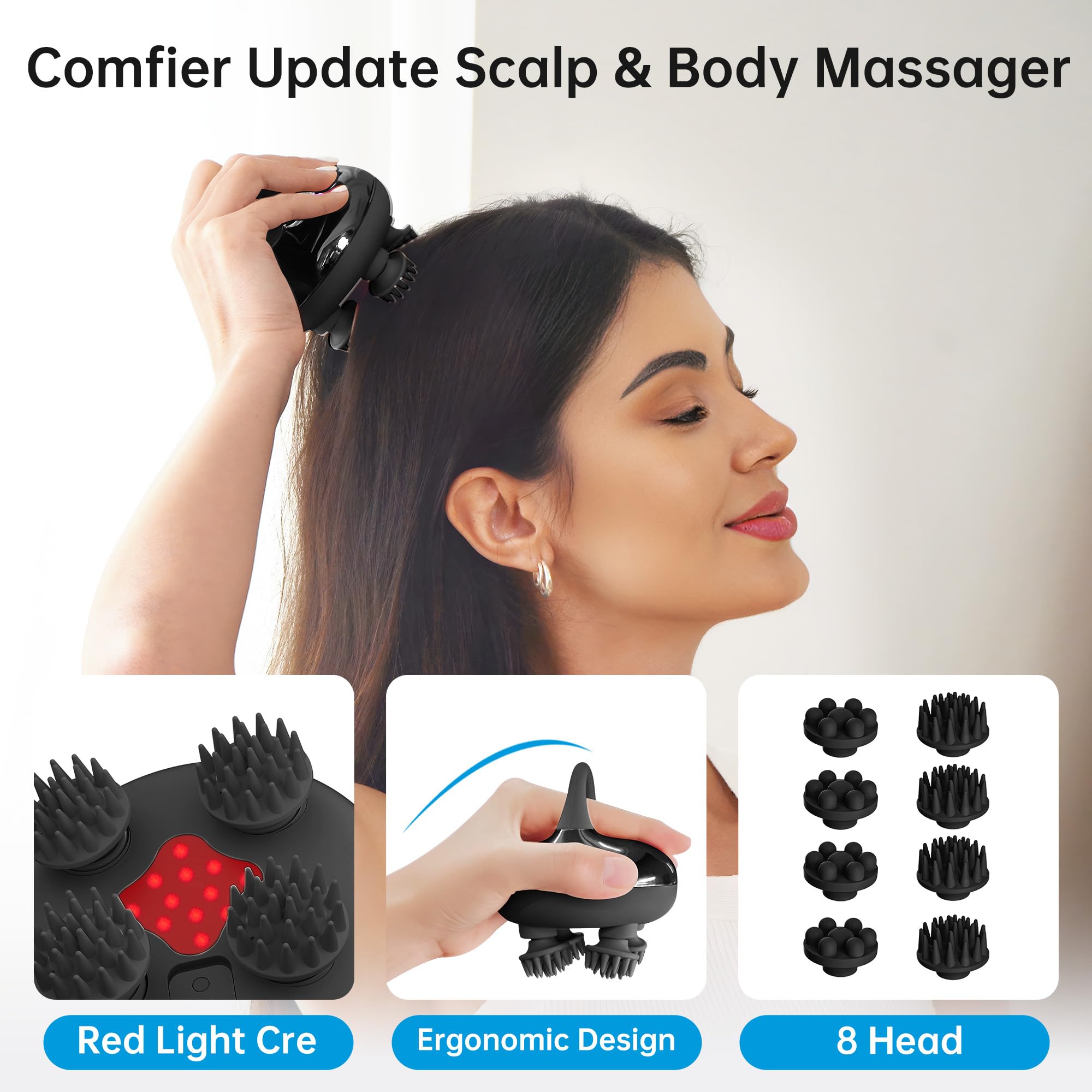 Comfier Head Massager,Scalp Massage Hair Growth With 3 Kneading Modes,Waterproof Body Massager For Stress Relief, Cat Massage(Bl
