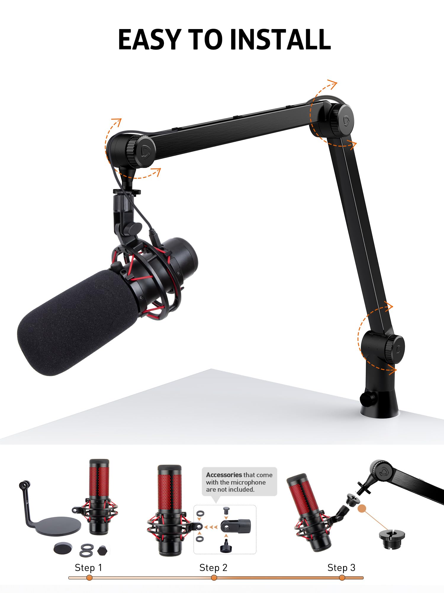 Sunmon Hyperx Quadcast Boom Arm   Upgraded Heavy Duty Mic Arm With Hyperx Quadcast Pop Filter, 360 Rotatable Microphone Arm For