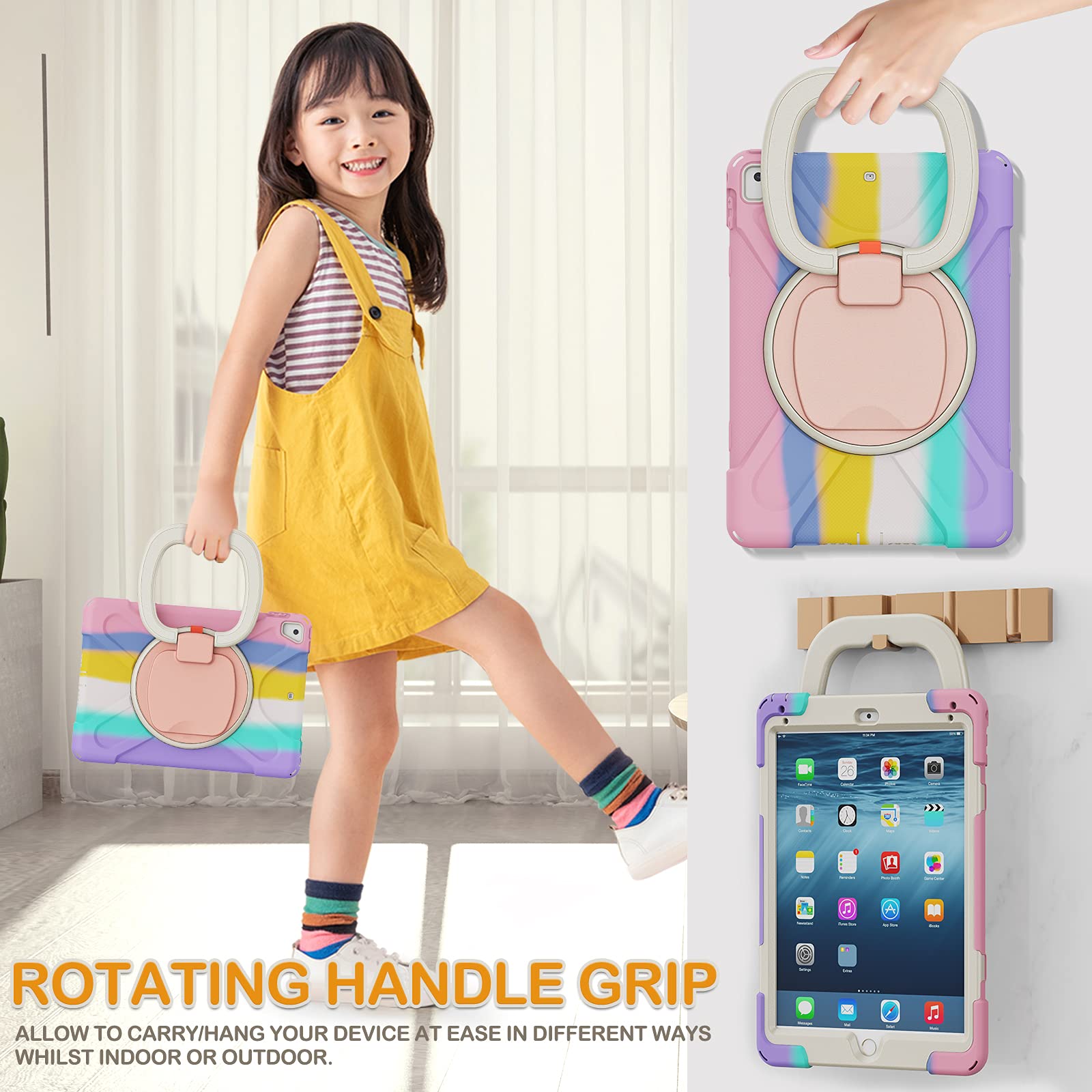 Braecn Kids Case For 9.7    Ipad 6Th/5Th Generation/Ipad Air 2 Heavy Duty Silicone Cover With Stable Kickstand, Multi Functional