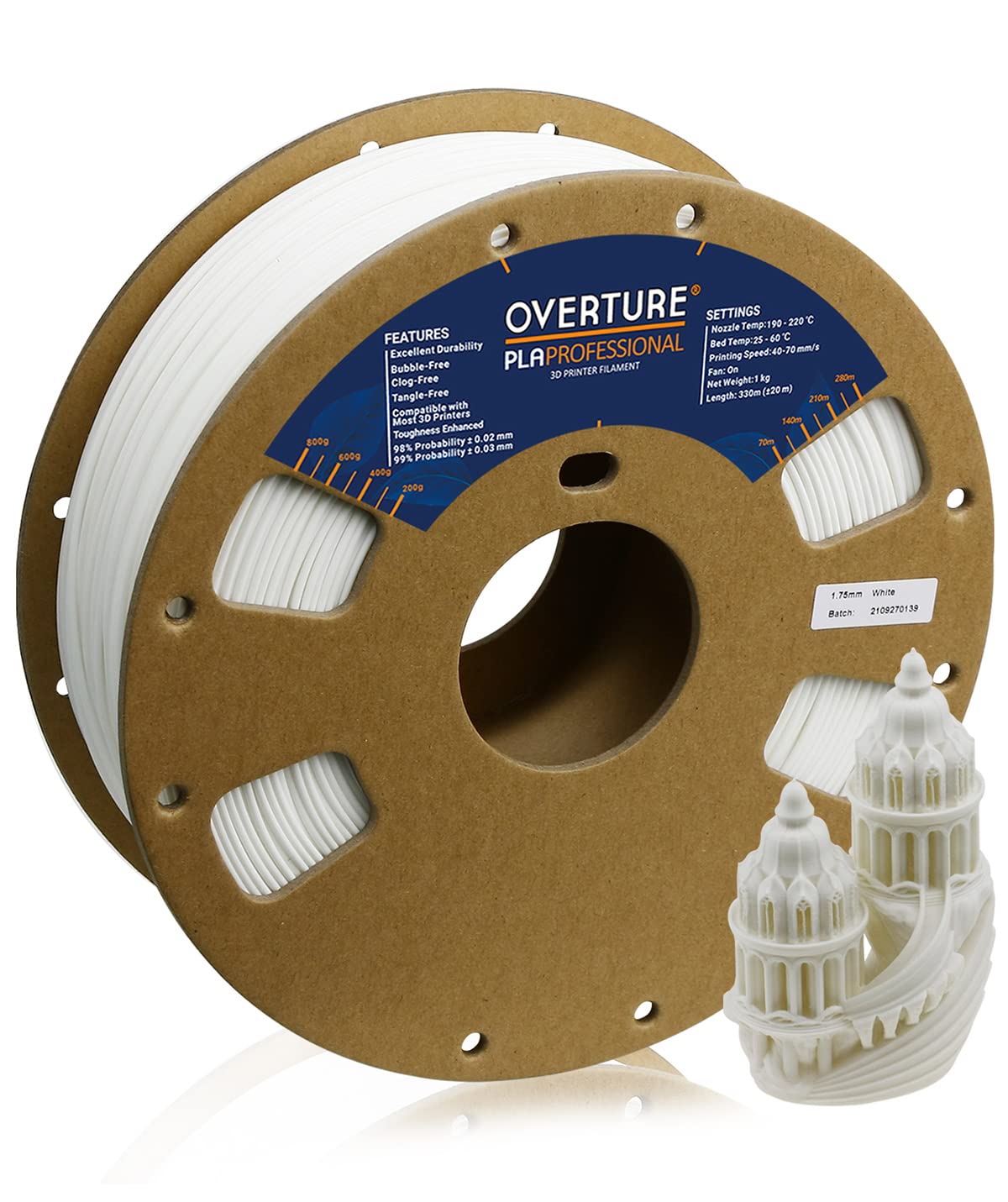 Overture Pla Plus (Pla+) Filament 1.75Mm Pla Professional Toughness Enhanced Pla Roll, 1Kg Spool (2.2Lbs), Dimensional Accuracy