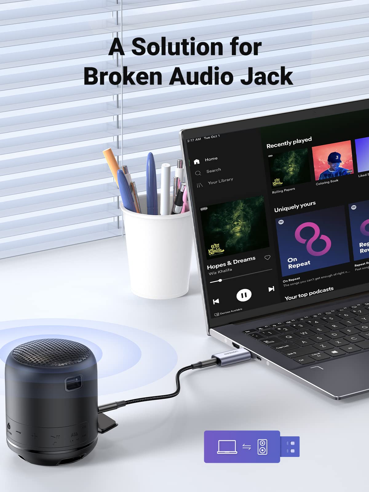 Ugreen Usb To Audio Jack Usb External Sound Card 3.5Mm Audio Adapter 2 In 1 Usb A To Aux Trrs Headphone Adapter Microphone Stere