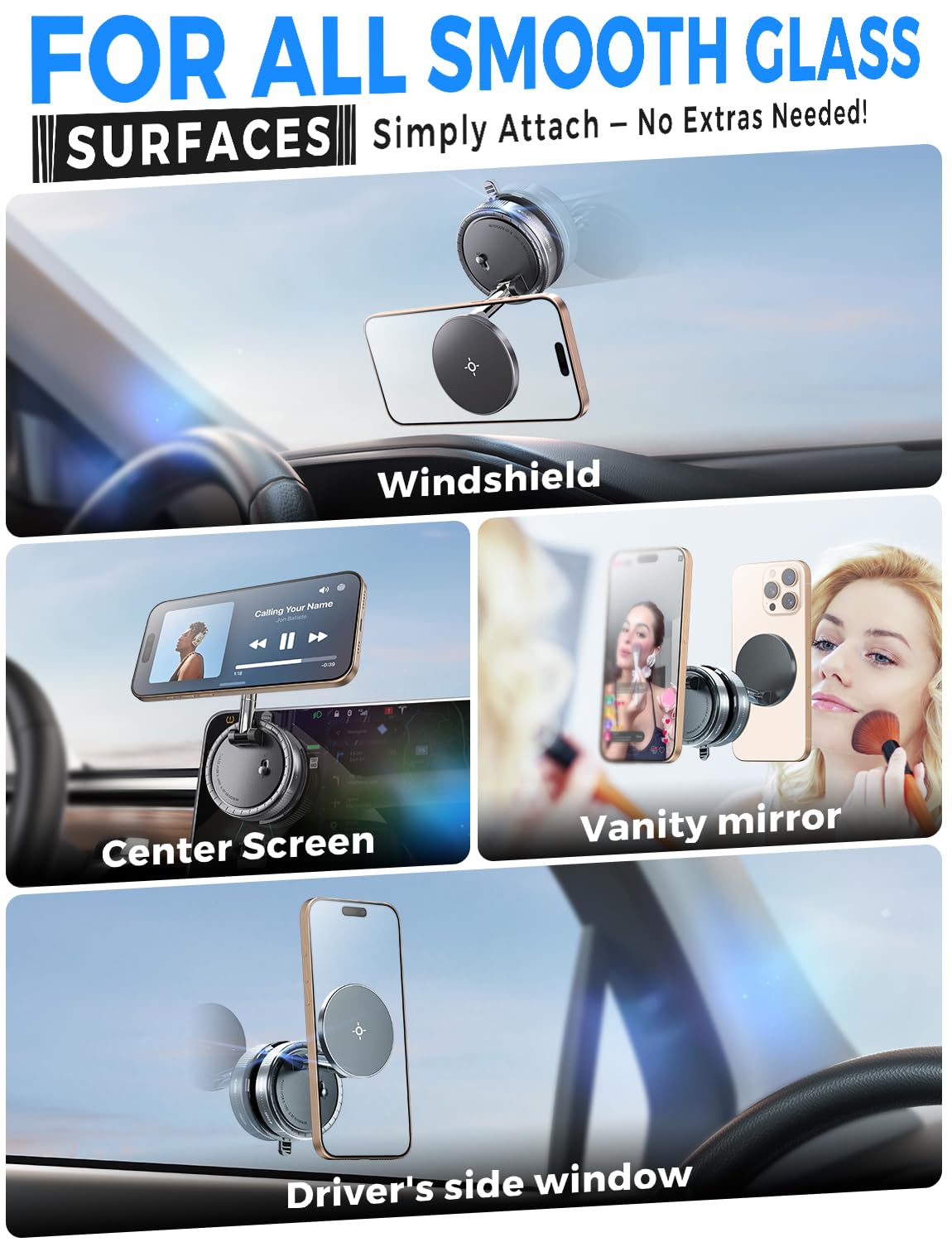 Esamcore Vacuum Magnetic Phone Holder For Car, For Magsafe Car Mount For Windshield, Foldable Stand Suction Cup For Mirror, Glas