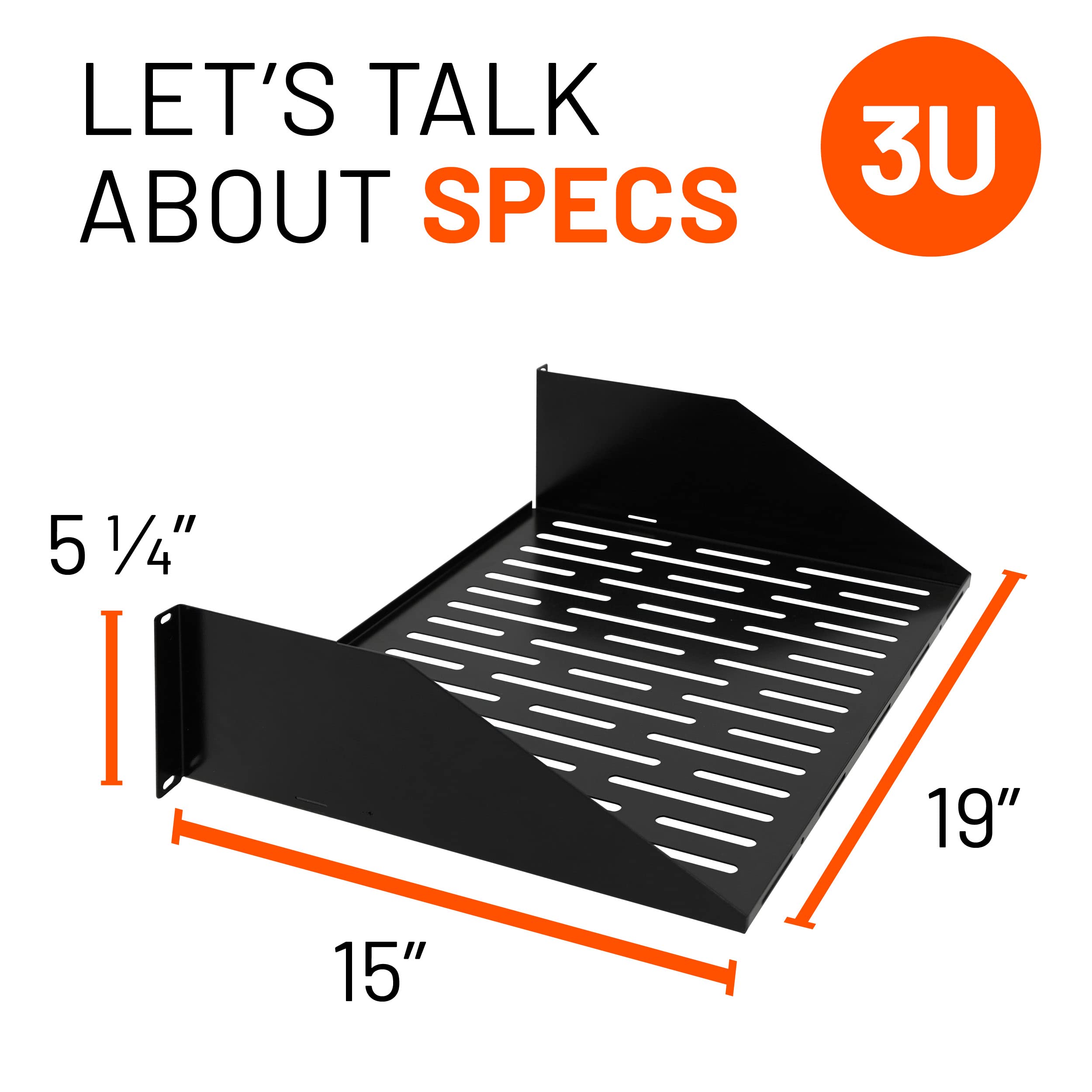 Echogear 3U Rack Shelf - Universal Design Works With Any Rack - Holds 75Bs Of Servers, Network Gear, Or Av Equipment - 15 Deep S