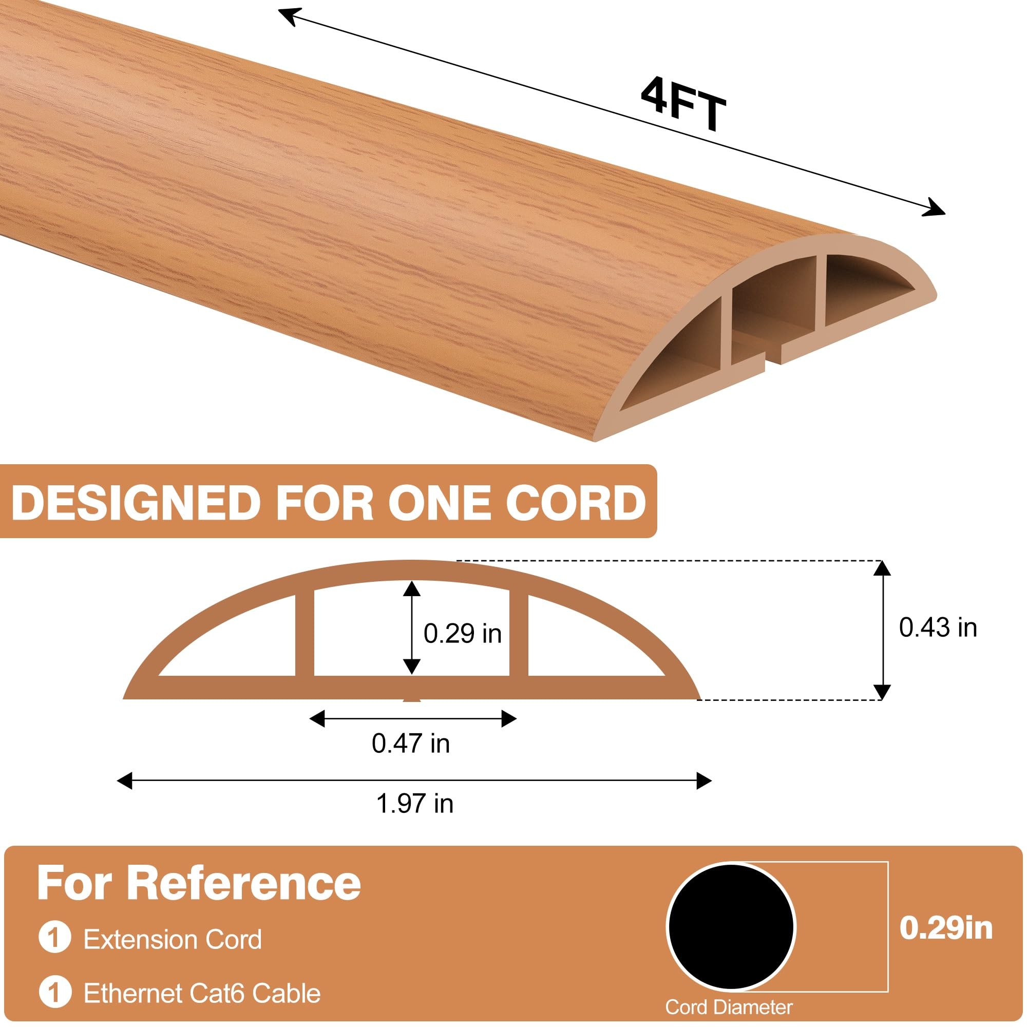 Crocsee 4Ft Self Adhesive Floor Cord Cover For Wires, Low Profile Cord Hider Cable Management, Trimmable Pvc Cord Protector   Co
