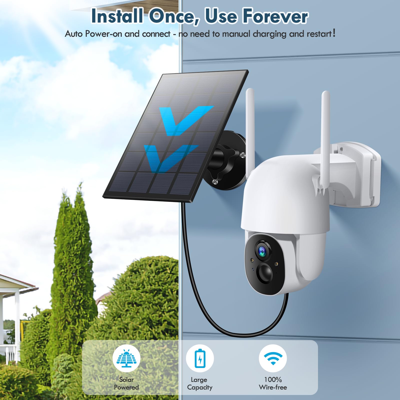 Wireless Cameras For Home/Outdoor Security, Solar Security Cameras Wireless Outdoor 355Ptz, 3Mp 2K Fhd Wifi Camera With Spotligh