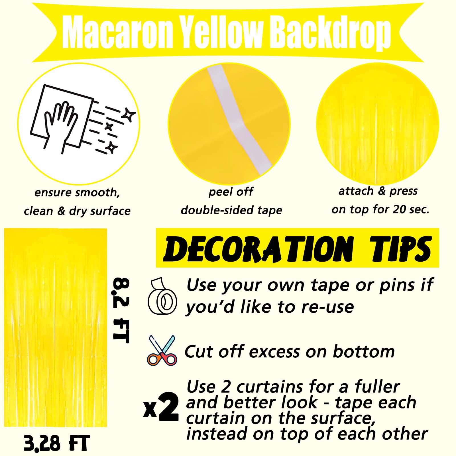 4 Pack Yellow Fringe Curtain Backdrop, 3.2Ft X 8.2Ft Metallic Tinsel Foil Fringe Streamers Curtains Background For Photo Booth B