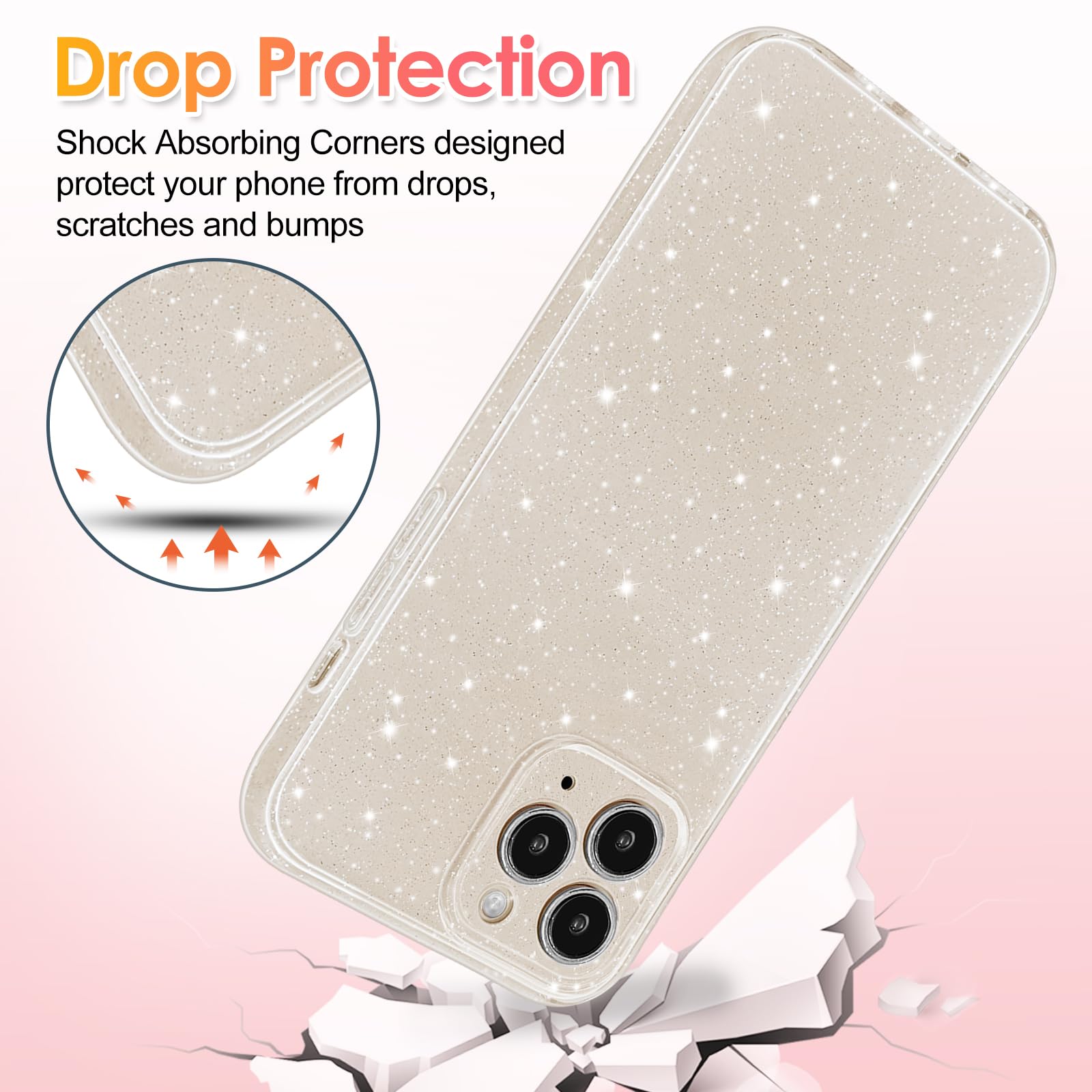 Hython Case For Iphone 11 Pro Case Glitter Cute Sparkly Shiny Bling Sparkle Phone Cases 5.8, Thin Slim Fit Soft Tpu Bumper Shock