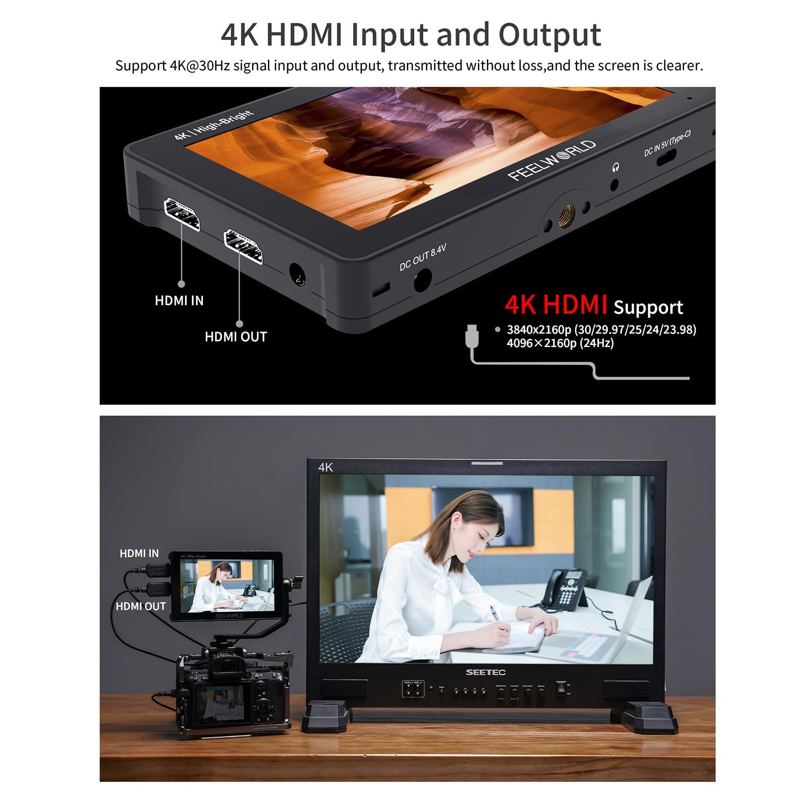 Feelworld F6 Pro +Np F970 Battery, Charger, Storage Case Kit, 5.5 Inch 4K Hdmi Touch Screen On Camera Monitor 1600Nits High Brig