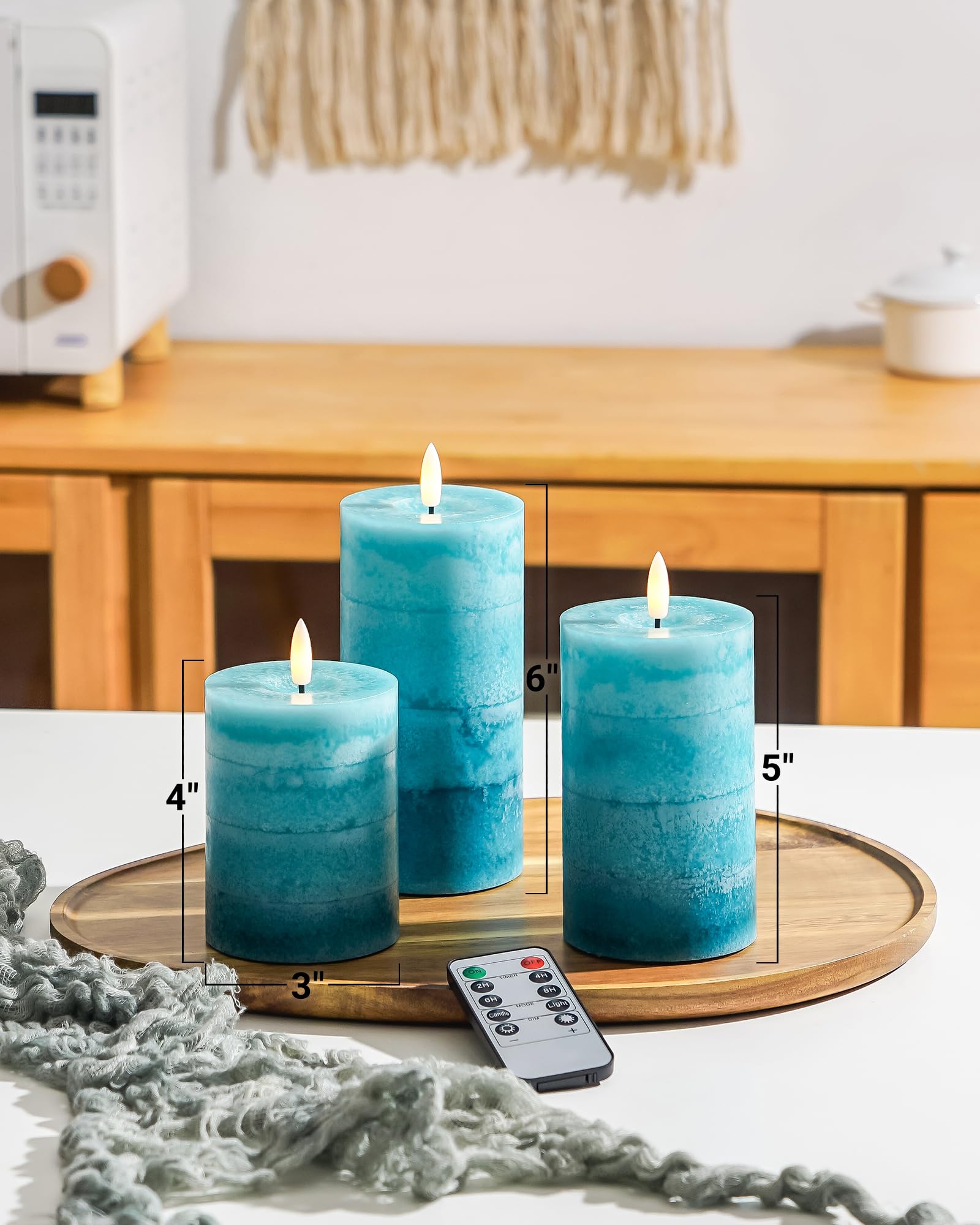 Stmarry Gradient Teal Flameless Candles With Remote And Timer, Real Wax Made Led Pillar Candles Battery Operated With 3D Flicker
