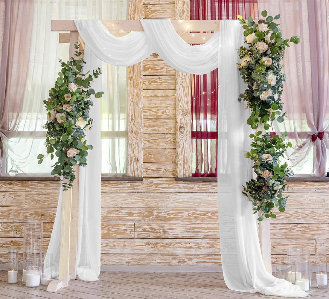 White Wedding Arch Draping Fabric 29'' X 20Ft Sheer Drapes Chiffon Fabric For Wedding Arbor Engagement Ceremony Party Bridal Sho