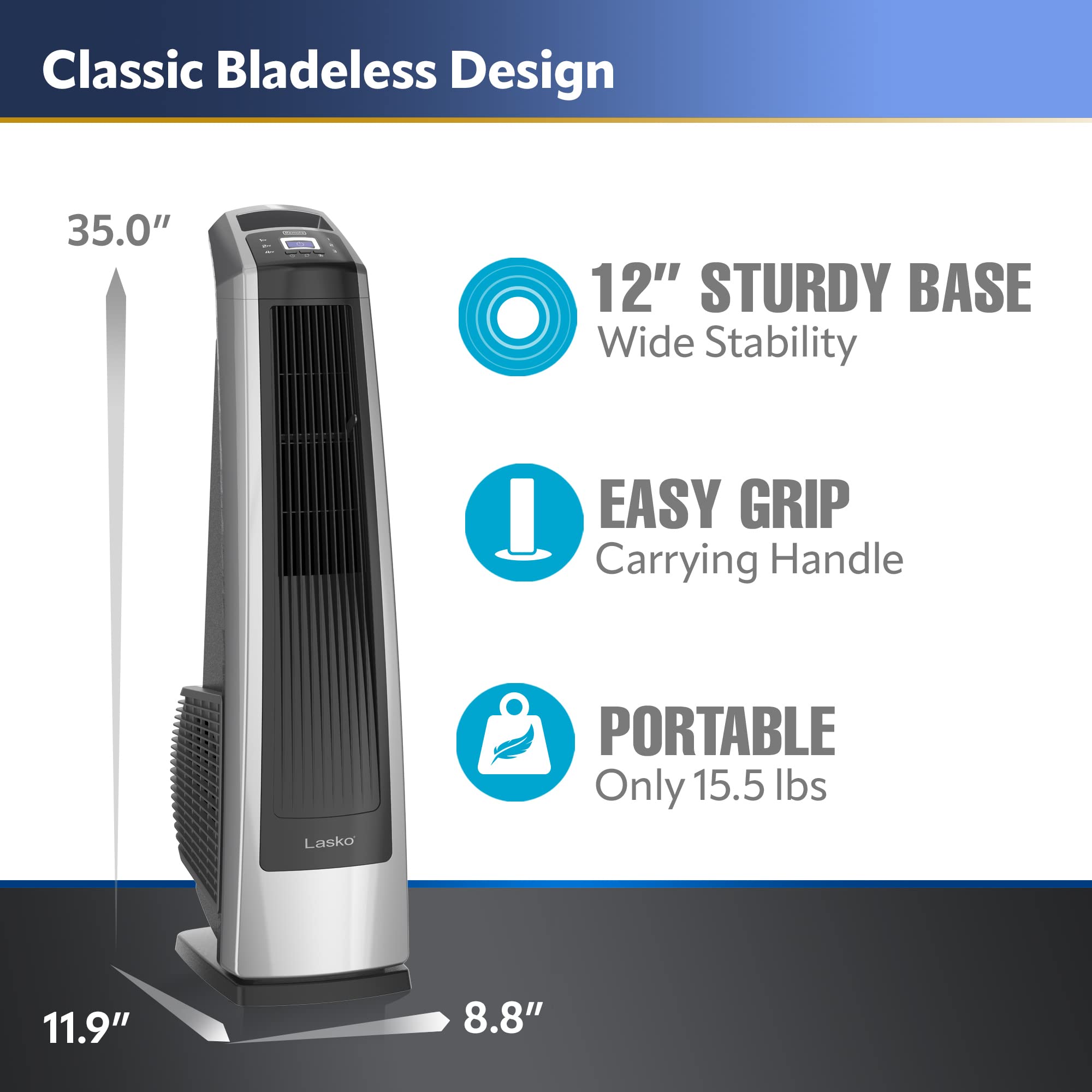 Lasko U35115 Electric Oscillating High Velocity Stand Up Tower Fan With Timer And Remote Control For Indoor Bedroom And Home Off