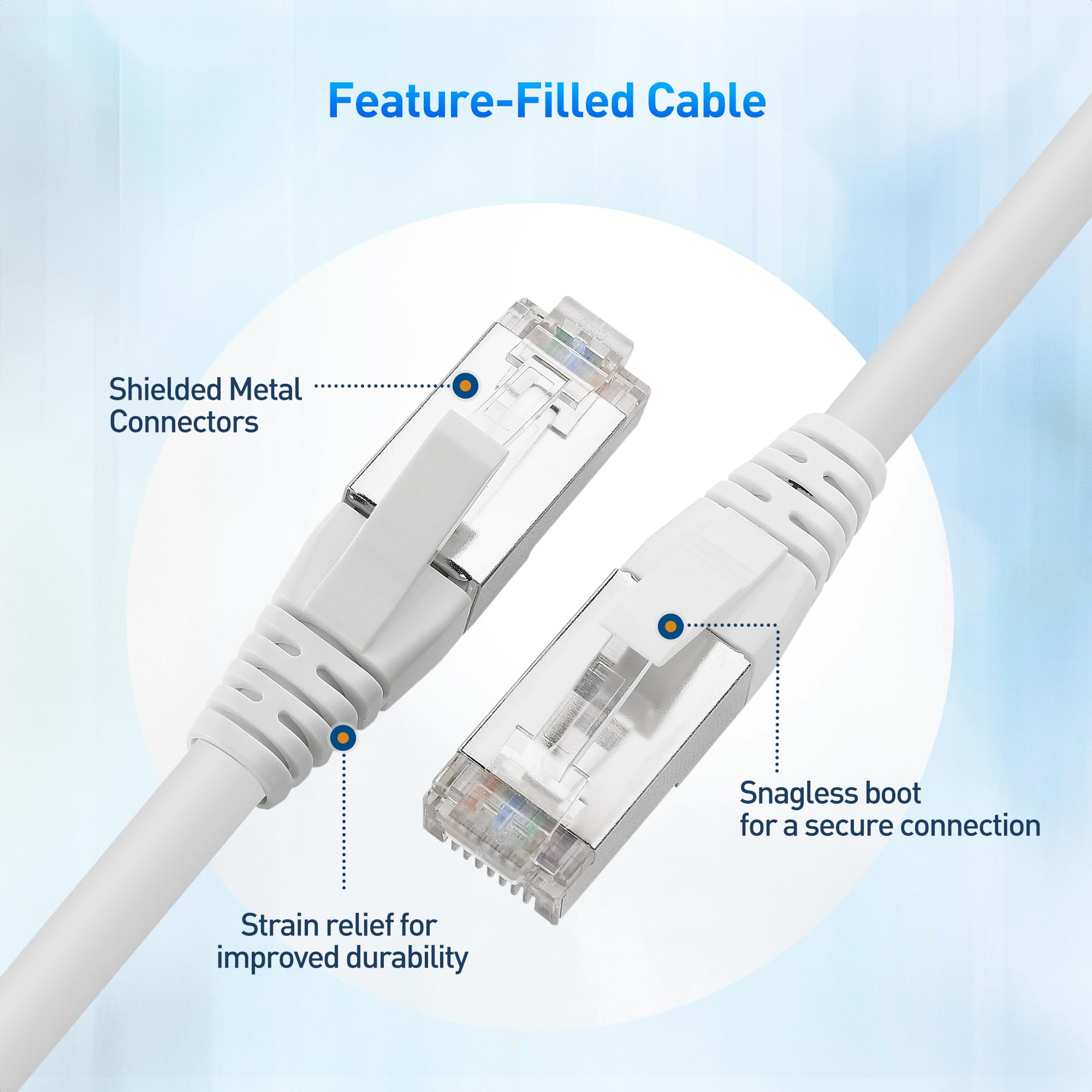 Cable Matters Cat 8 Ethernet Cable 3ft, 40Gbps, Shielded, White, Model 160051-WHT-3, Copper Material