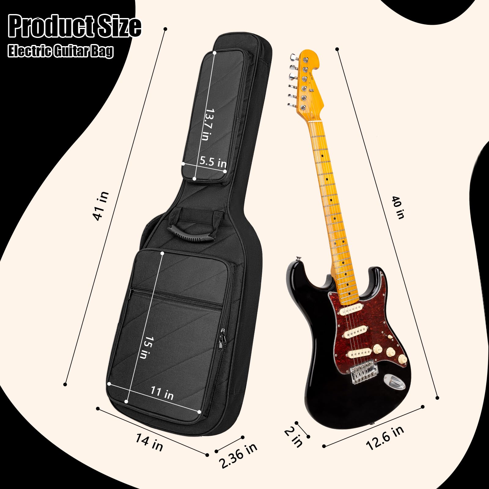 Letsrock Electric Guitar Case With 0.7 Inch Thick Padding 3 Pockets With Electric Guitar Gig Bag, Adjustable Shoulder Strap Comp