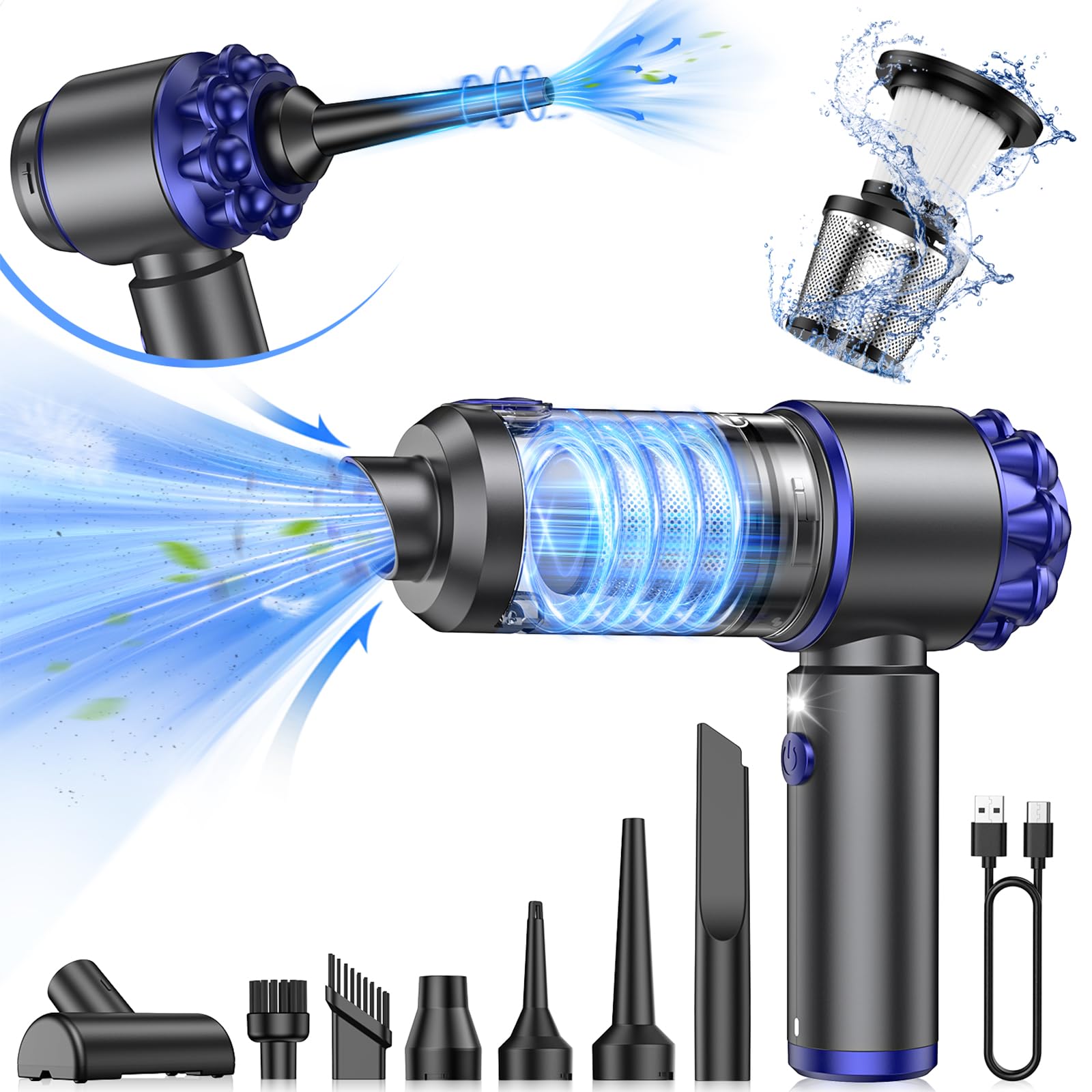 G-TING Handheld Car Vacuum Cleaner Portable Cordless 16000PA, 4 in 1 Air Duster and Vacuum Cleaner with LED Light and Multi-Nozz