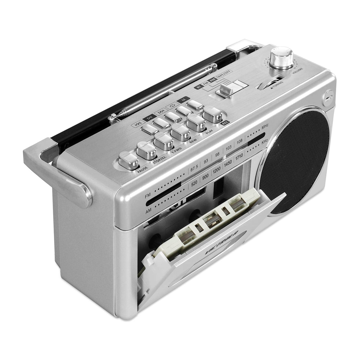 Victrola Vbb 25 Slv Mini Bluetooth Boombox With Cassette Player, Recorder And Am/Fm Radio, Silver