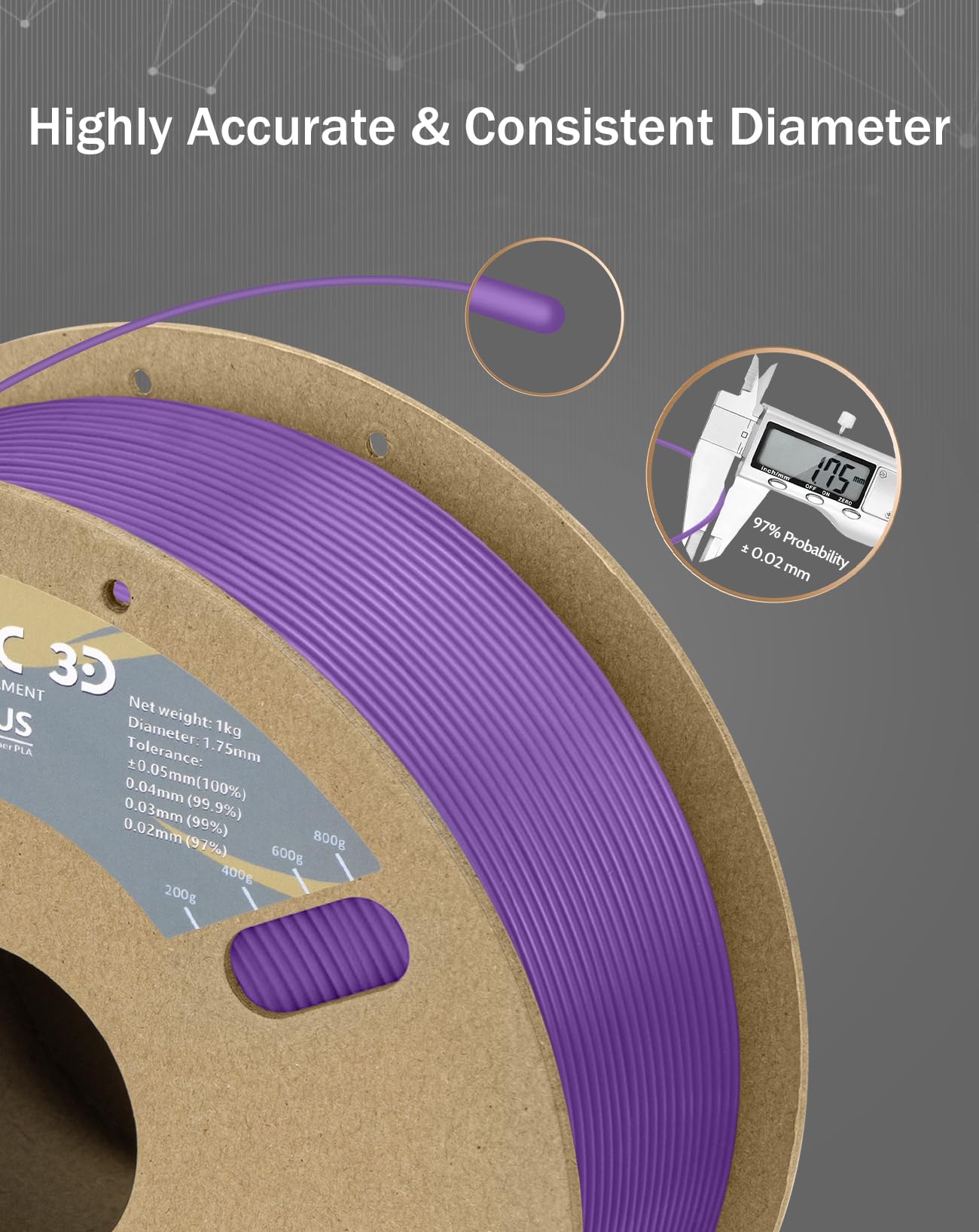 Duramic 3D Pla+ Filament 1.75Mm 1Kg Purple, Pla Plus 3D Printer Filament 1Kg Spool(2.2Lbs) Pla Pro Tougher And Stronger, Dimensi