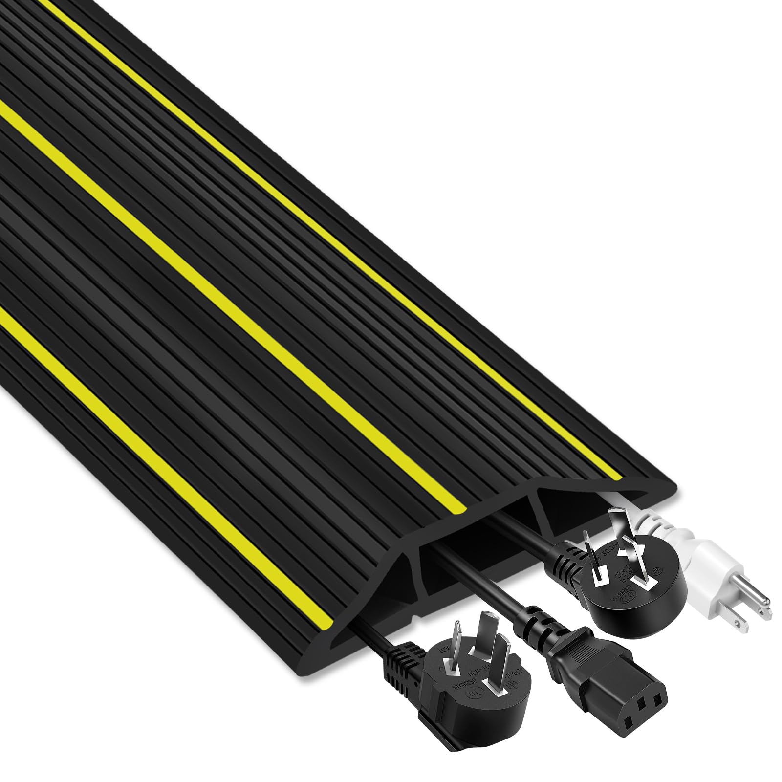 Floor Cord Cover, 6.5 Ft Floor Cable Cover Heavy Duty Rubber Cable Protector 3 Channels Cable Management Extension Cord Cover Hi