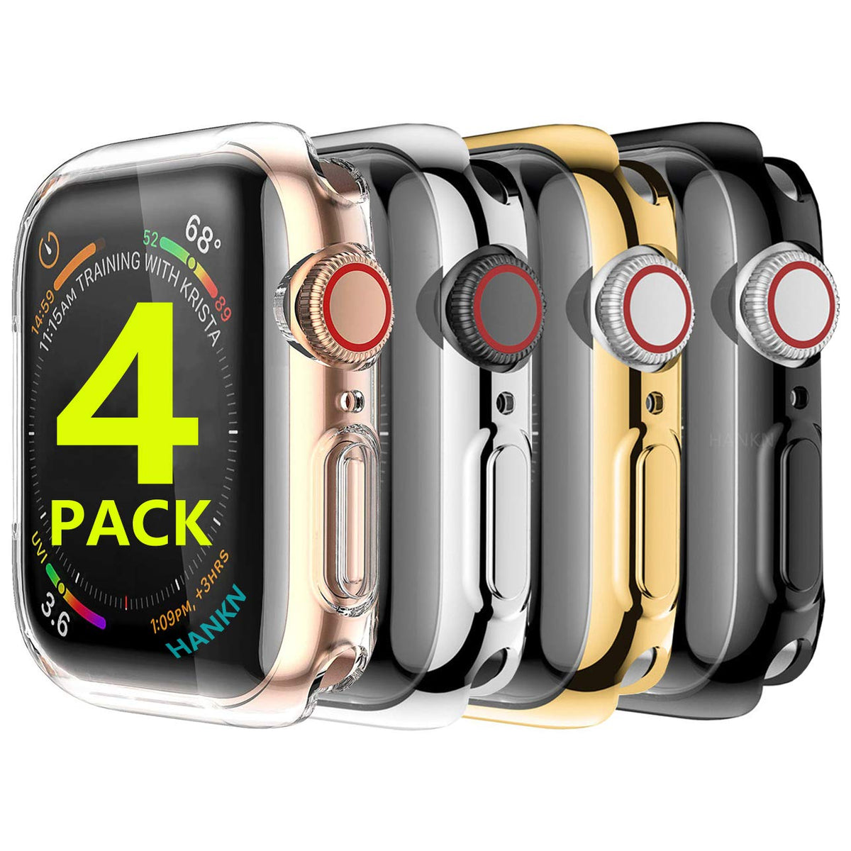 Hankn 4 Pack 45Mm Case Compatible With Apple Watch Series 9 8 7 45Mm Screen Protector Case, Soft Tpu Full Coverage Plated Shockp