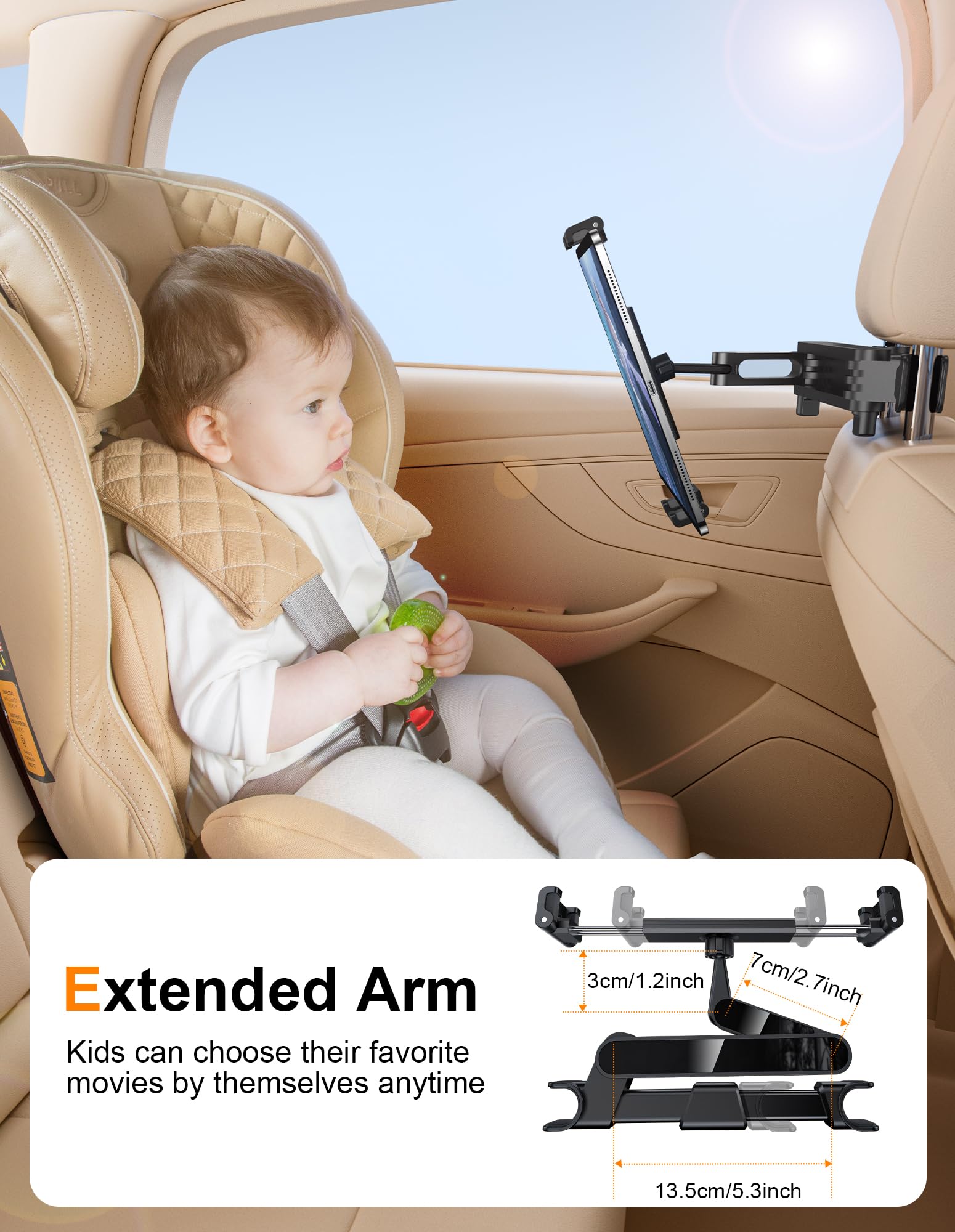 Urbanite Tablet Holder For Car[Extension Arm] Car Back Seat For Ipad Holder, Tablet Mount Road Trip Essentials For Kid, Compatib
