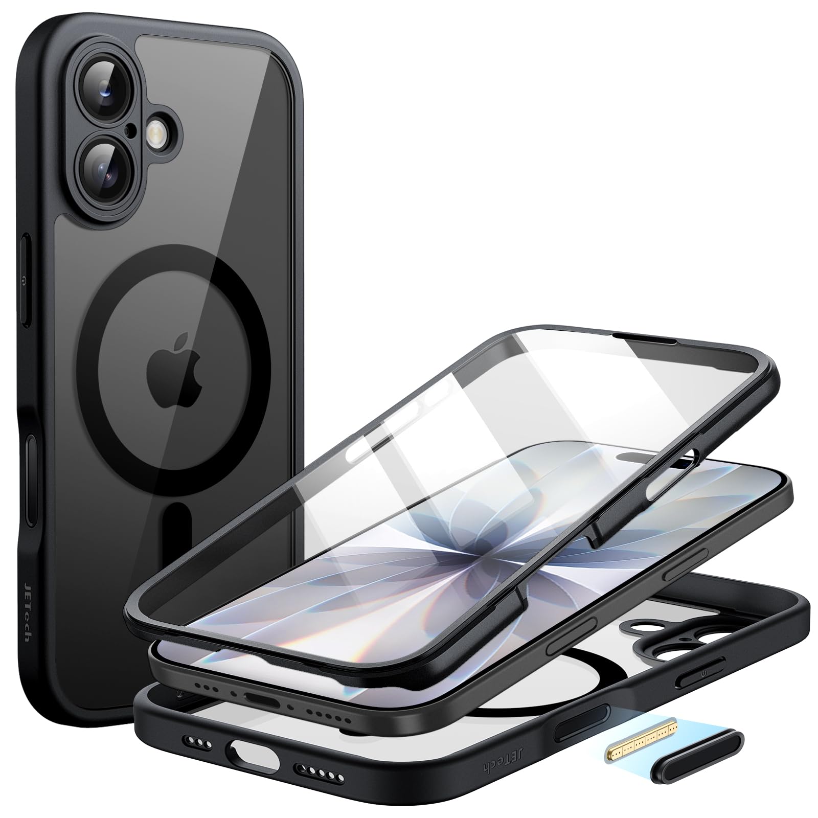 JETech Case for iPhone 17 6.3-Inch with Built-in Tempered Glass Screen Protector and Camera Control Button, Compatible with MagS