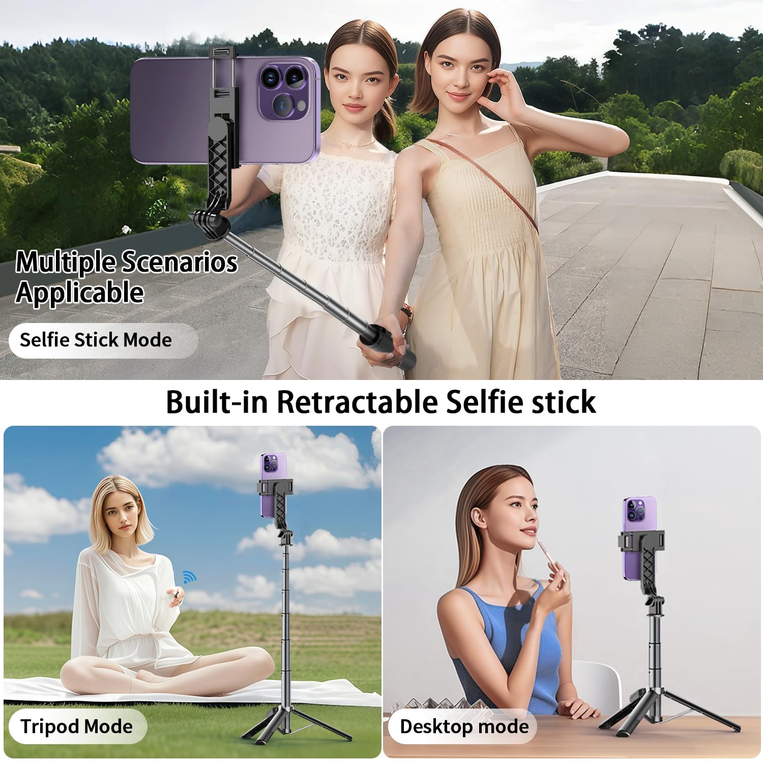 Mini Selfie Stick Tripod, Pocket Flex Tripod I-Phone Android Phone Grip, Portable Small Size Travel Compact Phone Selfie Stick W