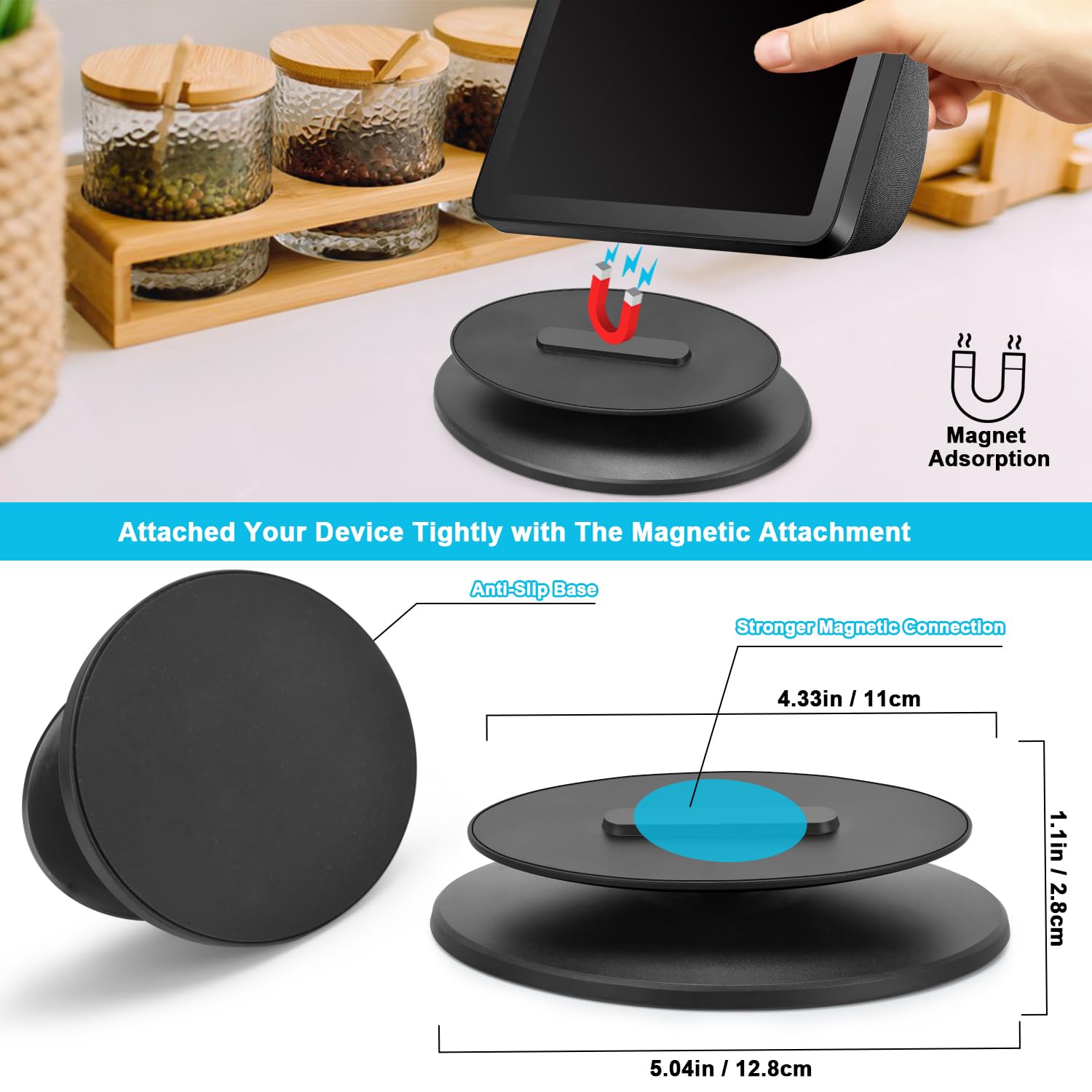 Stand For Echo Show 8(1St Gen& 2Nd Gen), Adjustable Alexa Stand Magnetic Mount Accessories,360 Degree Swivel, Tilt Function, Ant