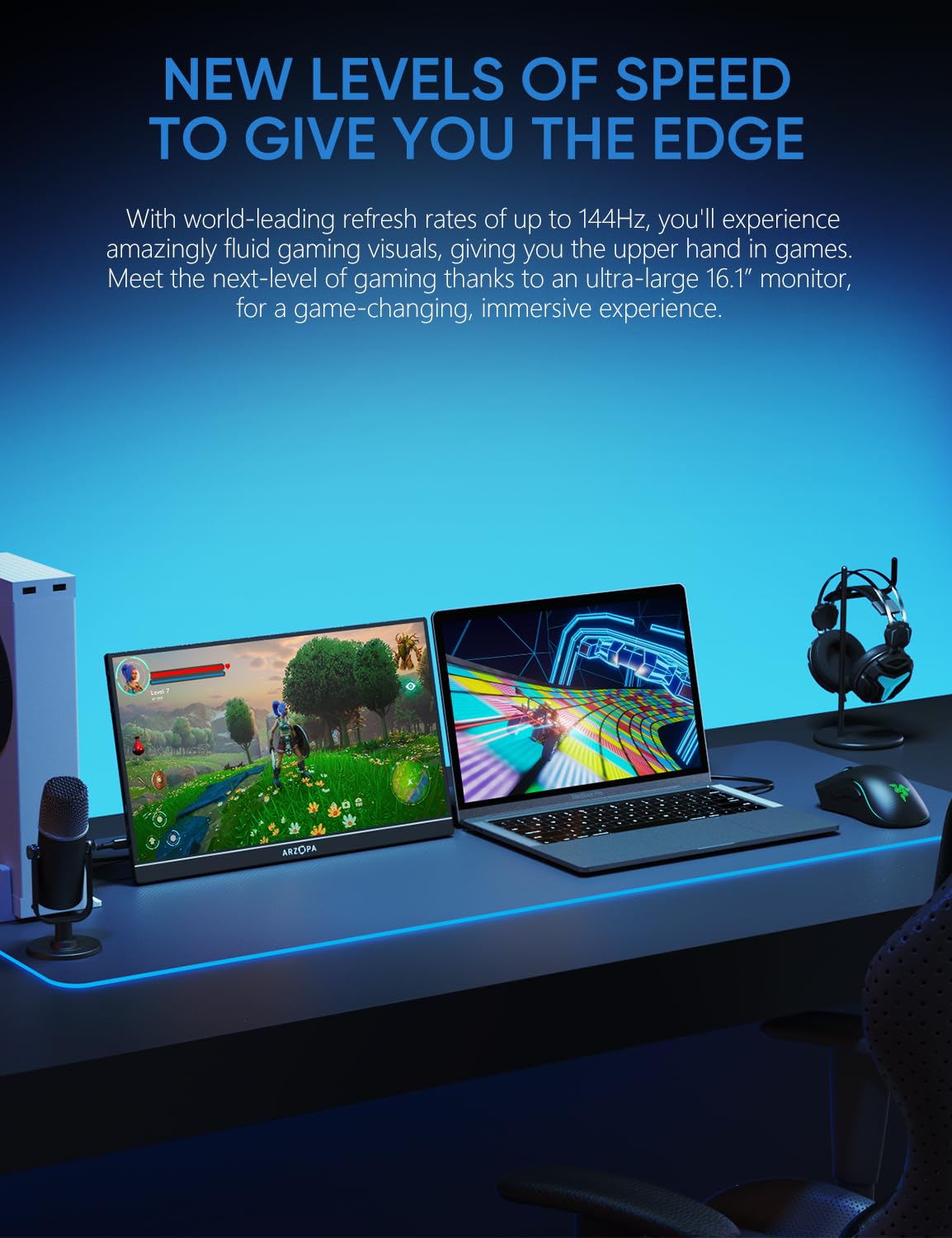 Arzopa 16.1'' 144Hz Portable Gaming Monitor, 106% Srgb 1080P Fhd Kickstand Portable Monitor With Hdr, Ultra Slim, Eye Care, Exte