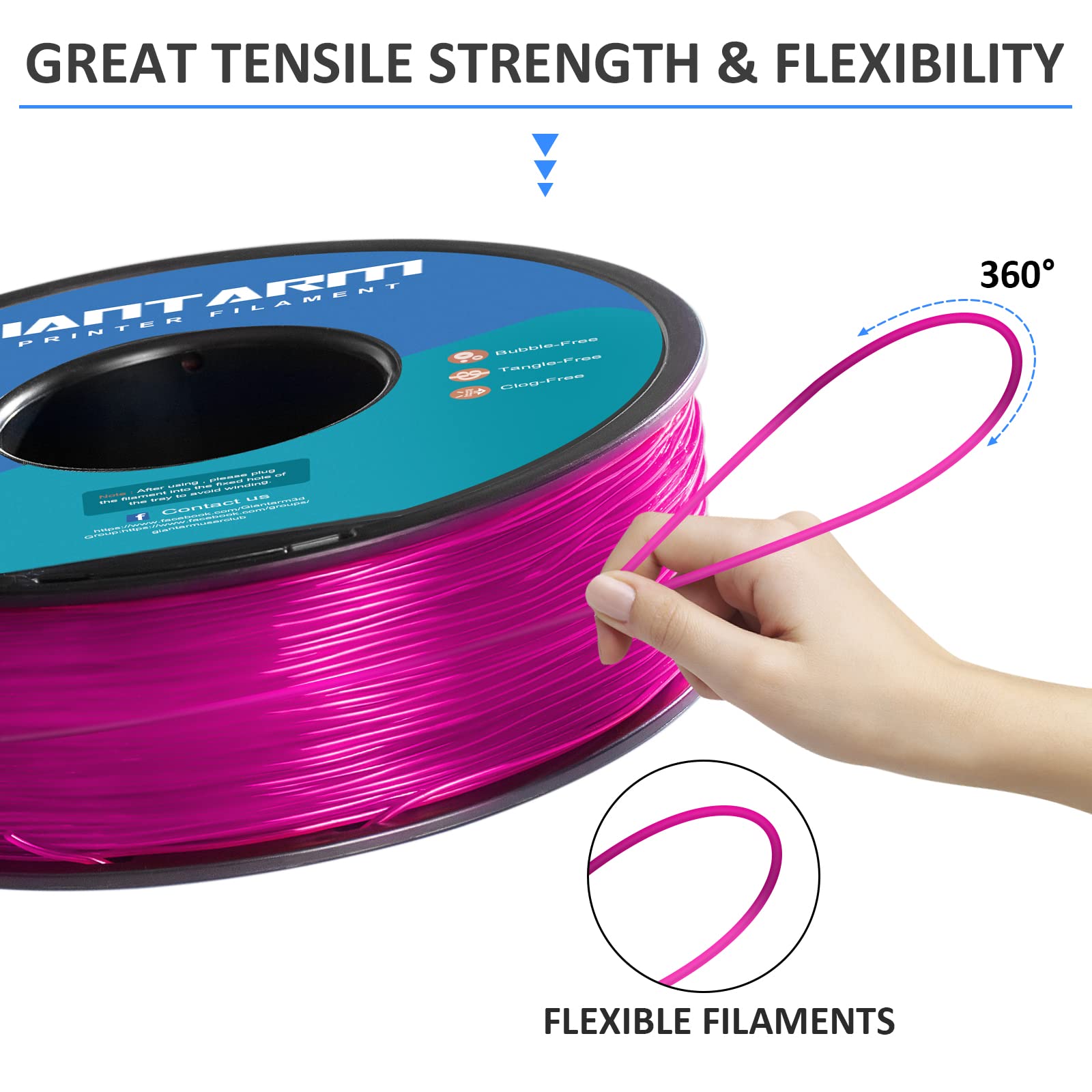 Giantarm Tpu Filament 1.75Mm Flexible Soft 3D Printer Consumables Pink,95A 1Kg Spool (2.2 Lbs.), Dimensional Accuracy +/  0.05 M