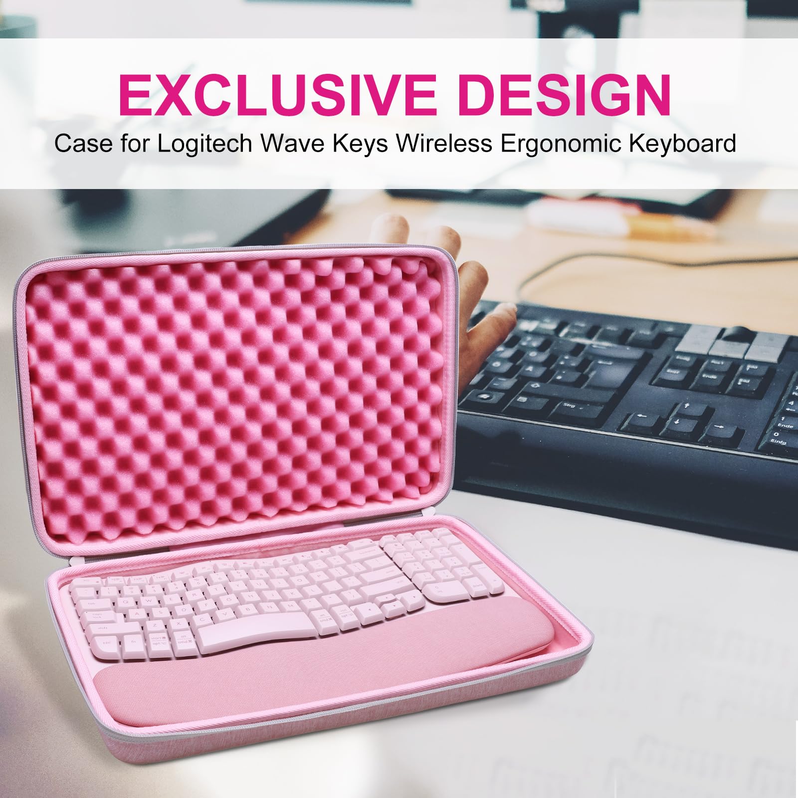 LTGEM Ergonomic Keyboard Case Compatible with Logitech Wave MK670, Pink, Made of Acrylonitrile Butadiene Styrene