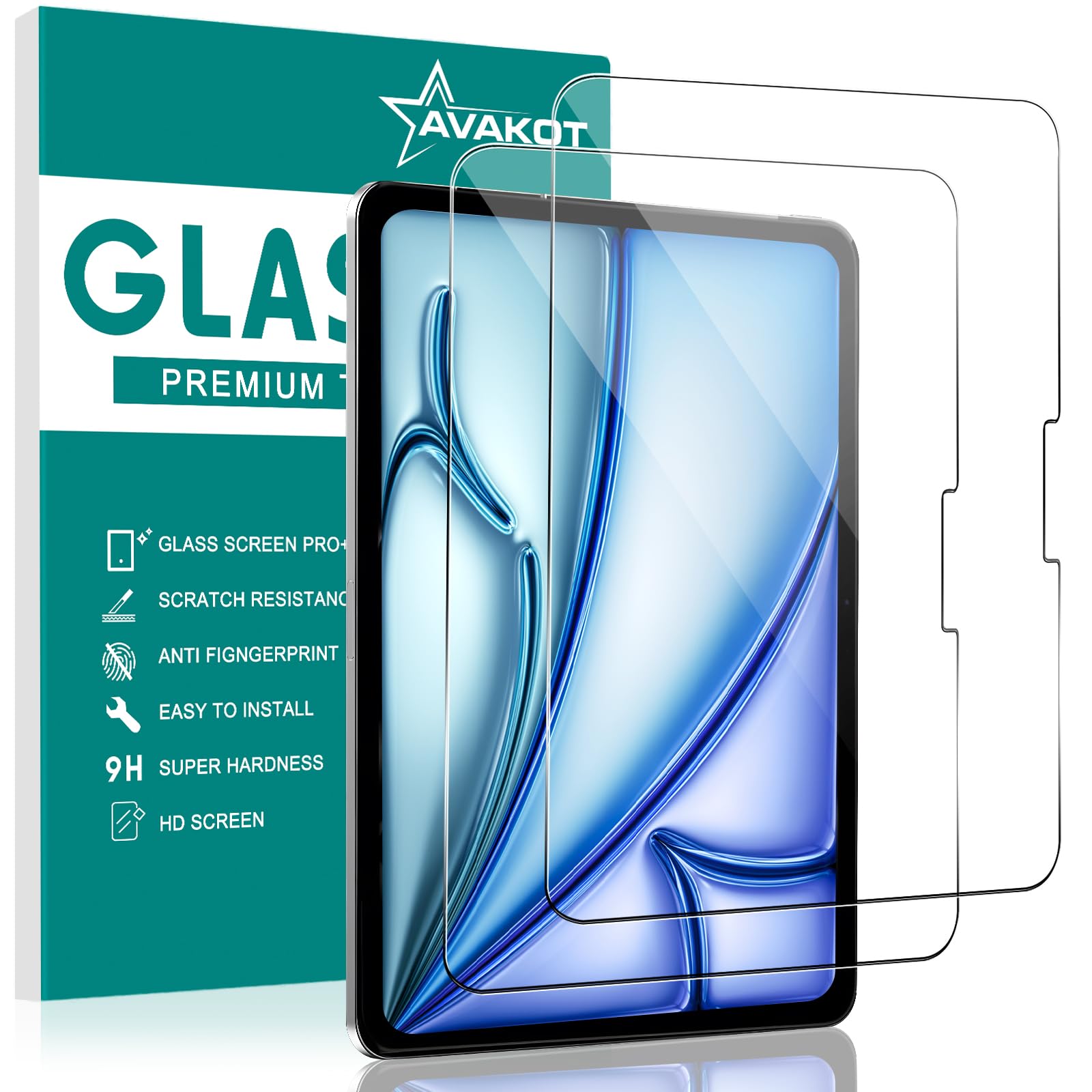 Avakot 2 Pack Screen Protector For Ipad Air 11 Inch 2024 Tempered Glass, Tempered Glass Film For Ipad Air 6Th Generation Model M