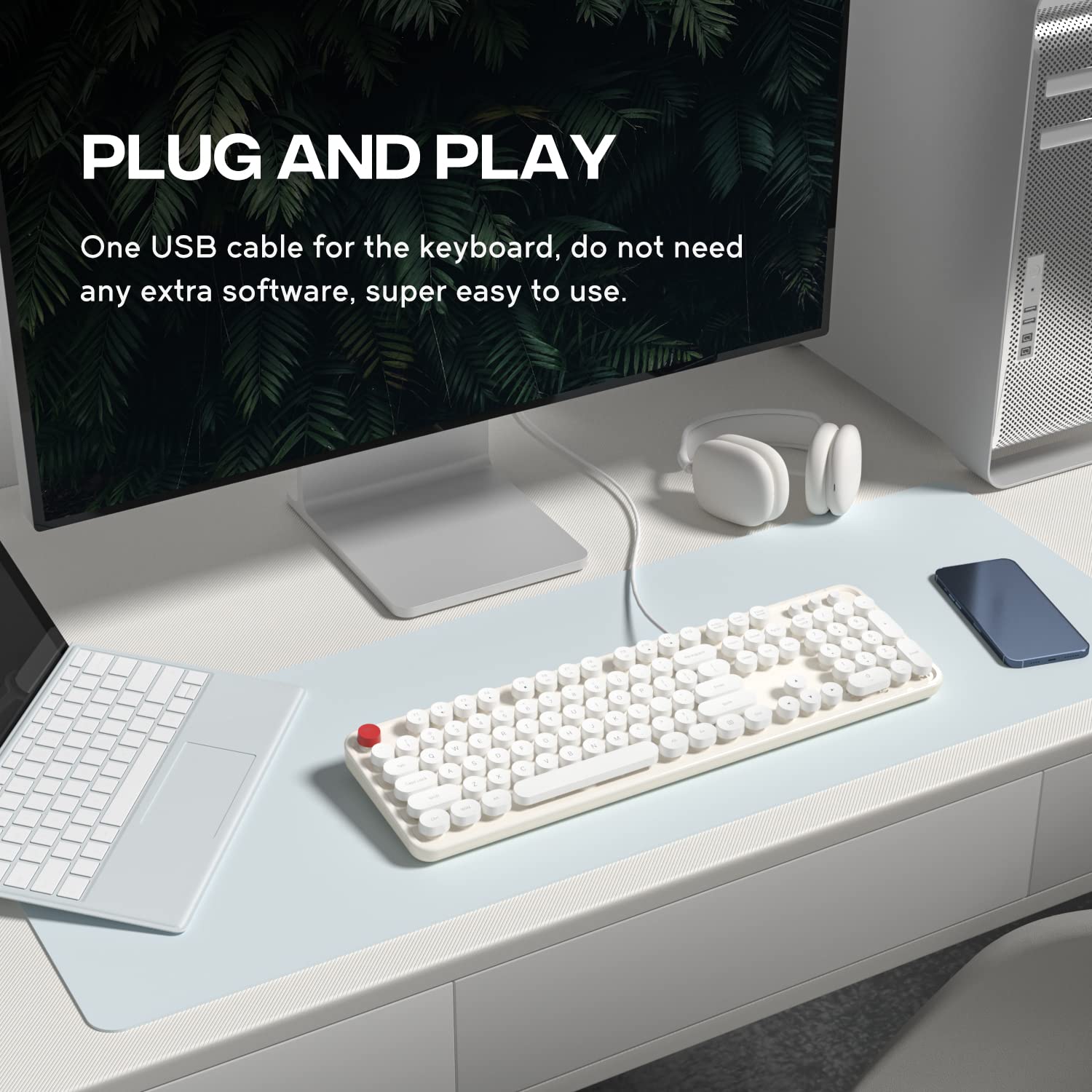 Atelus Usb Wired Computer Keyboard Retro Typewriter Keyboard Full Size ...