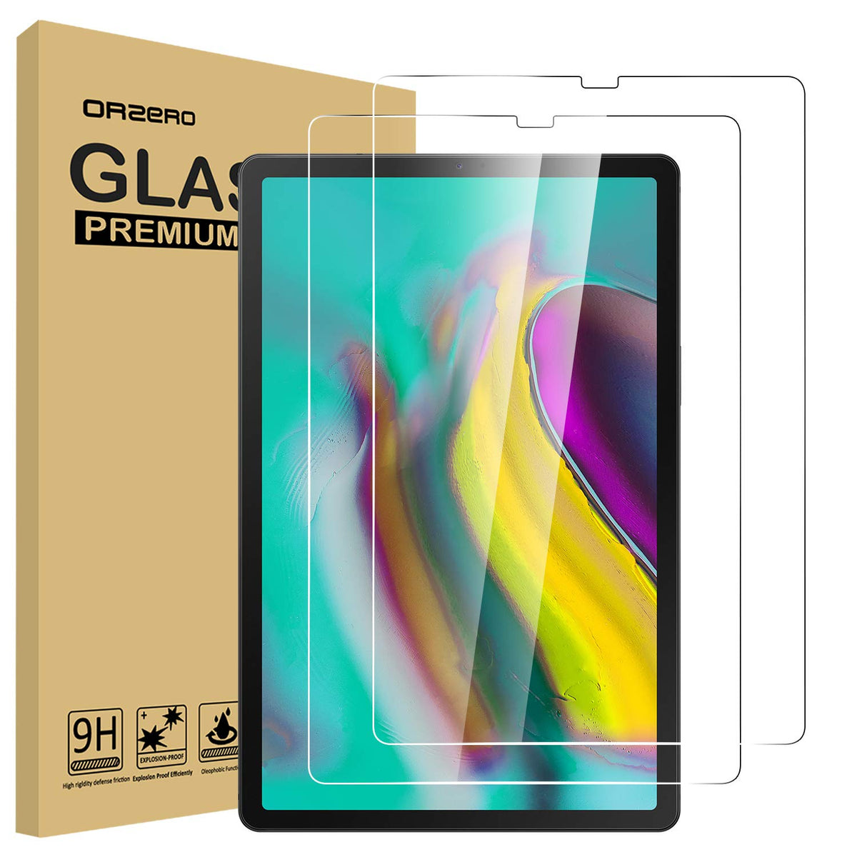 Orzero (2 Pack) Compatible For Samsung Galaxy Tab S5E (T725, T720), Tab S6 10.5 Inch 2019 Tempered Glass Screen Protector, 9 Har