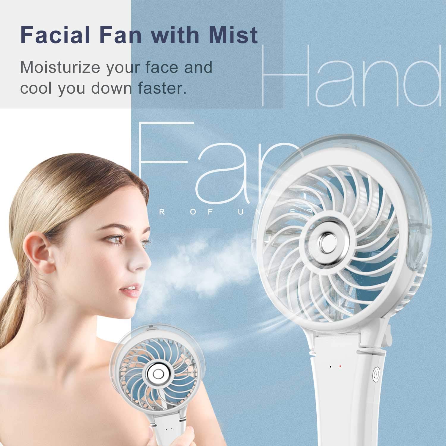 Handfan Portable Misting Fan, Handheld Mister Fan, Usb Rechargeable Personal Mist Fan, Battery Operated Spray Water Fan, Mini El