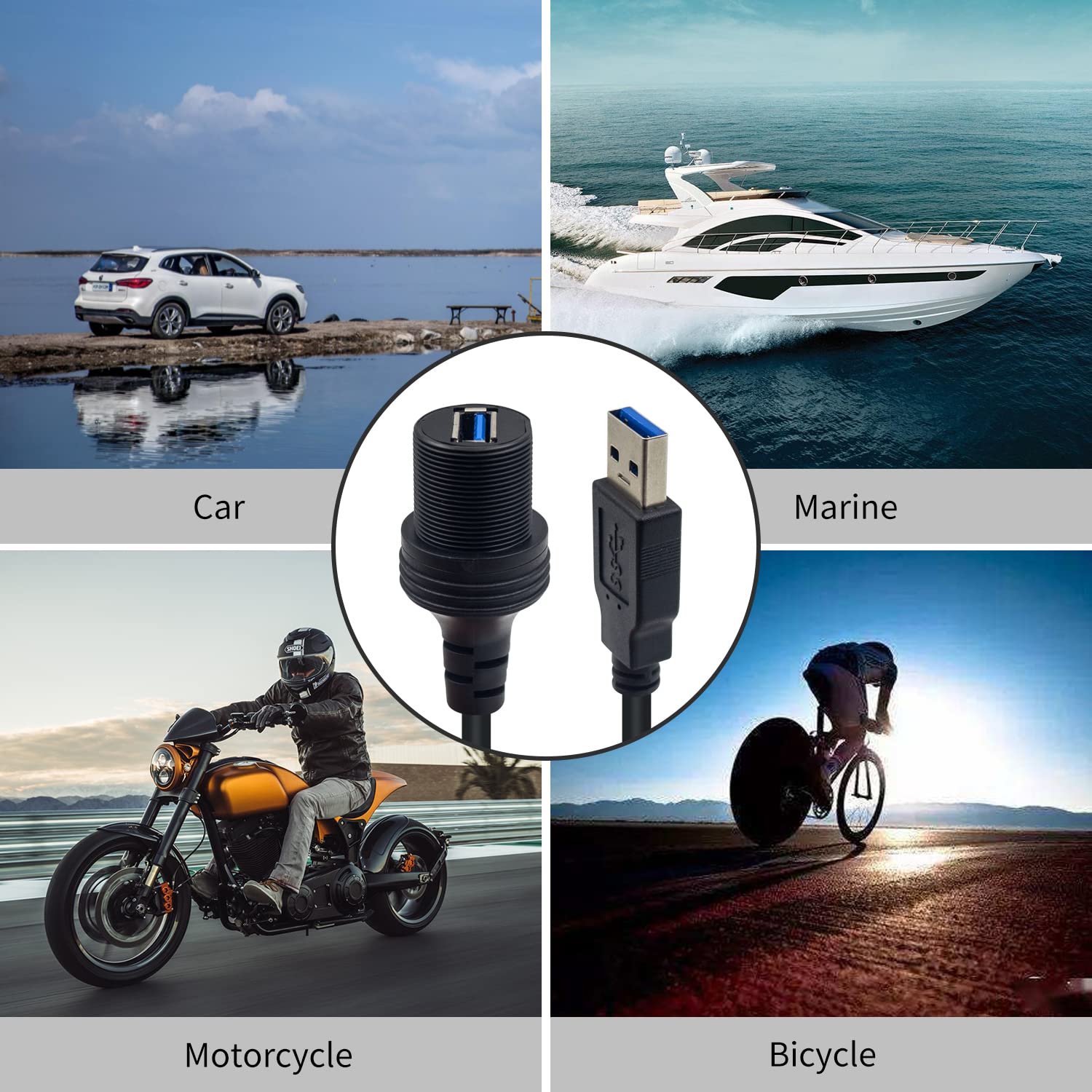 Duttek Usb Flush Mount Cable, Round Single Port Usb 3.0 Panel Flush Mount Extension Cable With Buckle For Car Truck Boat Motorcy