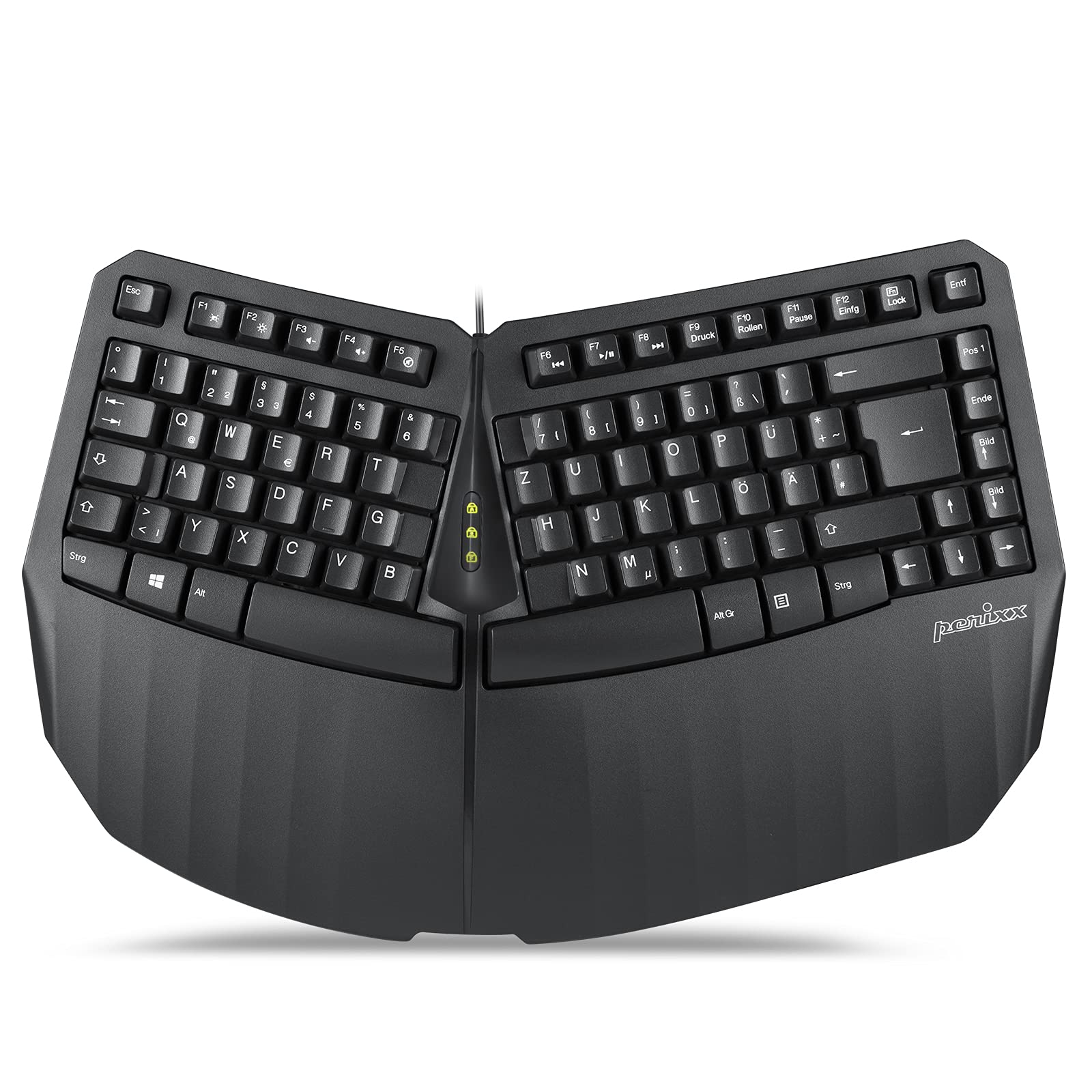 Perixx Periboard 413B Us, Wired Usb Ergonomic Compact Split Keyboard   15.75X10.83X2.17 Inches Tkl Design   Black   Us English