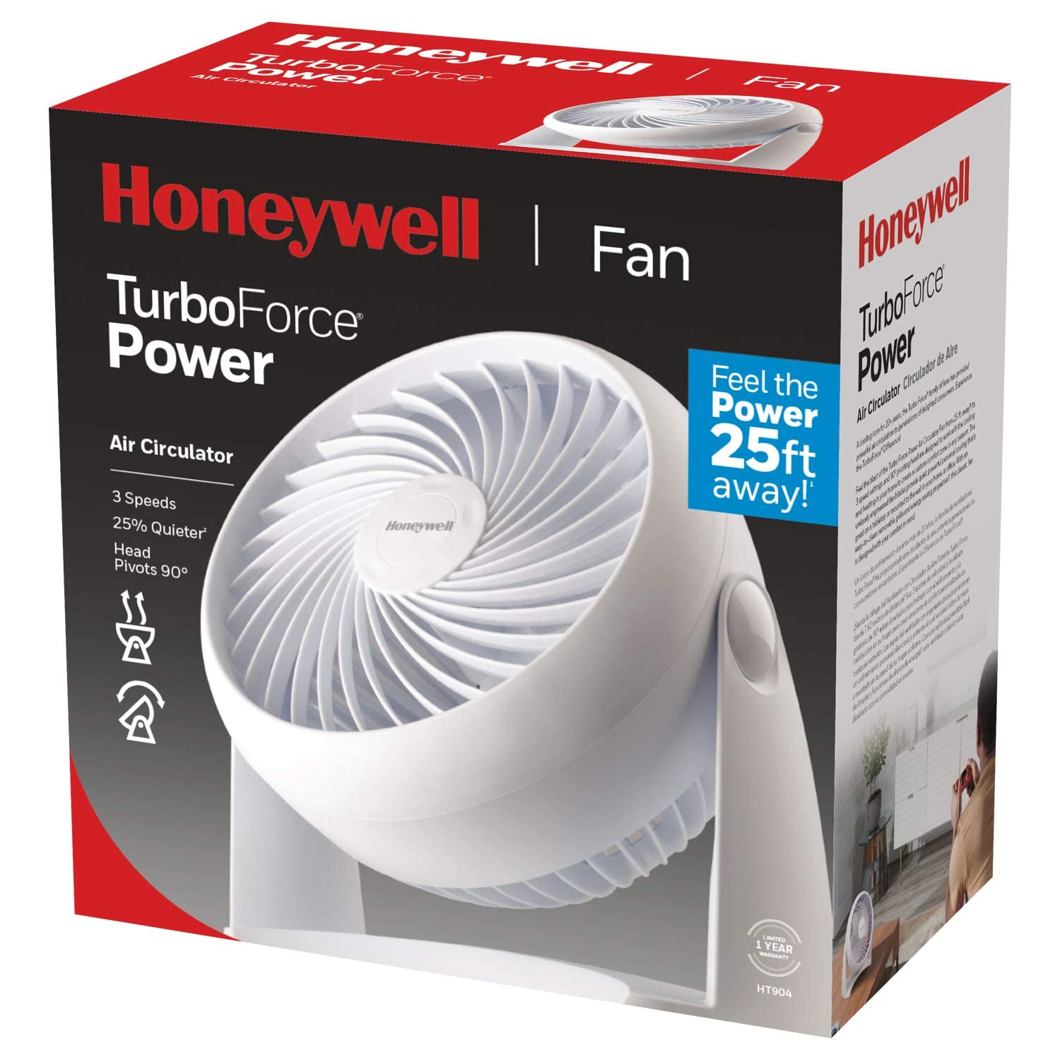 Honeywell Ht-904 Turboforce Tabletop Air Circulator Fan, Small, White - Quiet Personal Fan For Home Or Office, 3 Speeds And 90 D