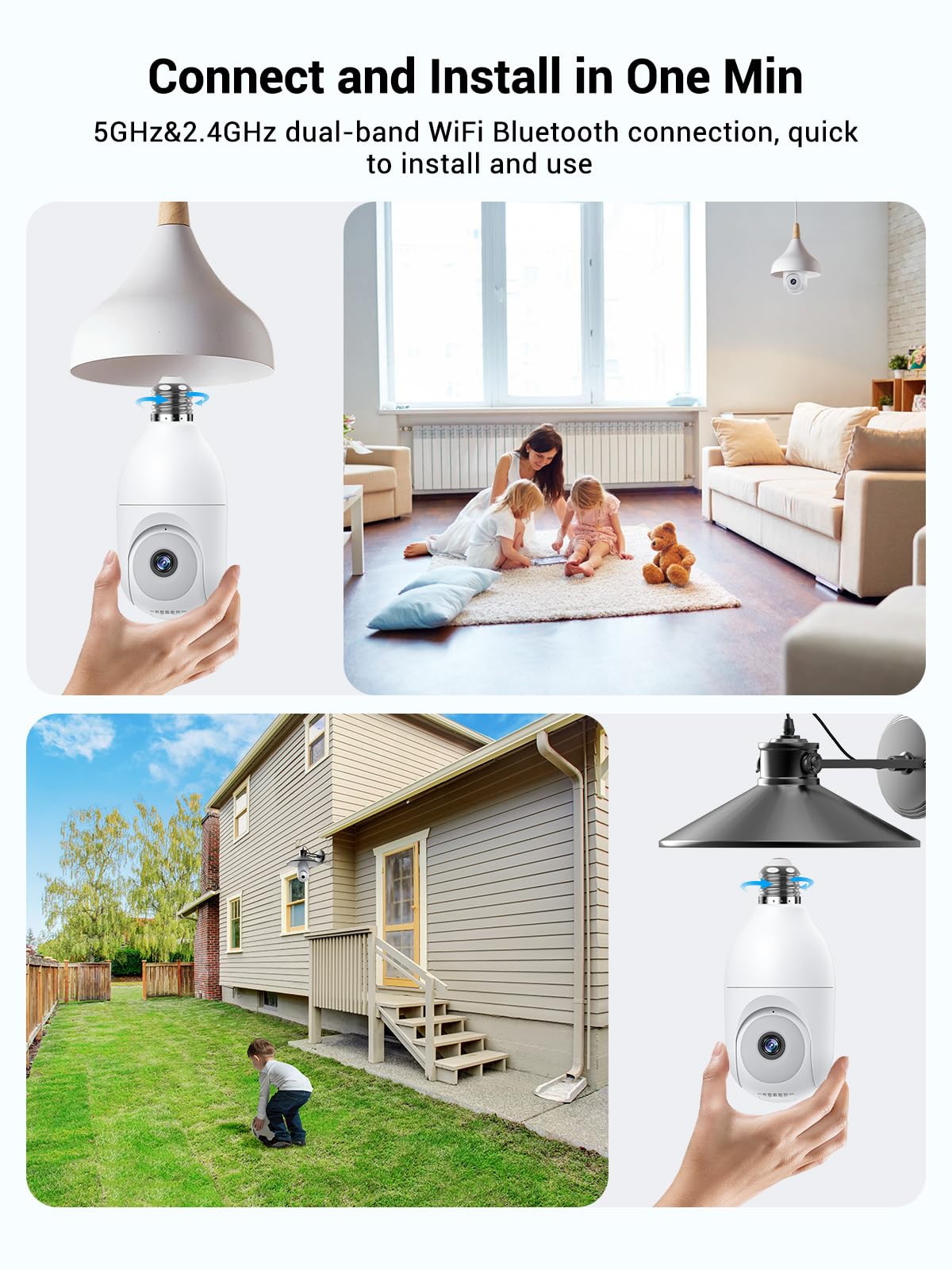 Light Bulb Security Camera Wireless Outdoor, 5G&2.4G Wifi Cameras For Home Security With Patrol, Ai Human Detection, Motion Trac