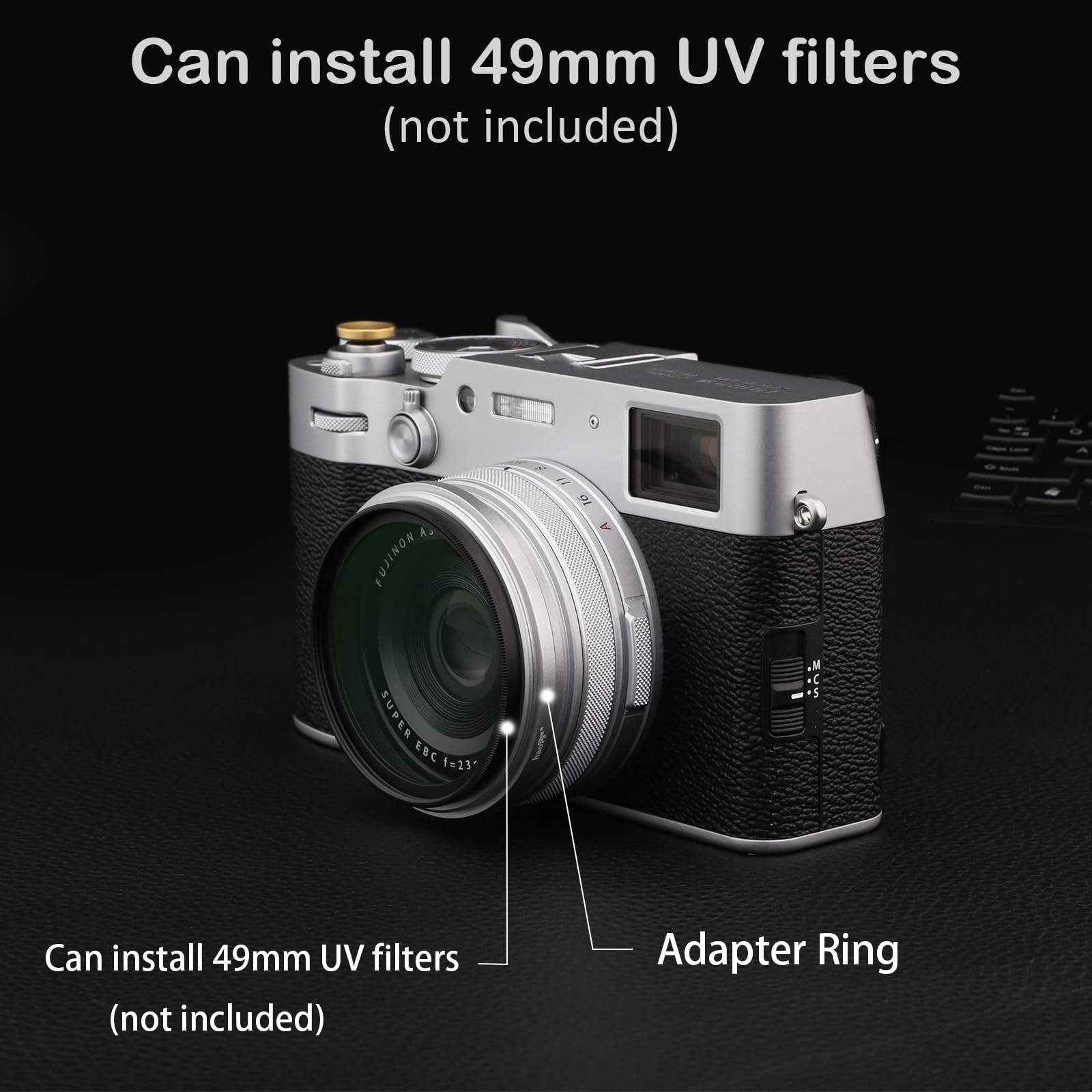 Haoge Lens Filter Adapter Ring For Fujifilm X100Vi Fuji Finepix X100V Camera Fit 49Mm Uv Cpl Nd Filter Lens Cap Replace Fujifilm Ar X100 Silver