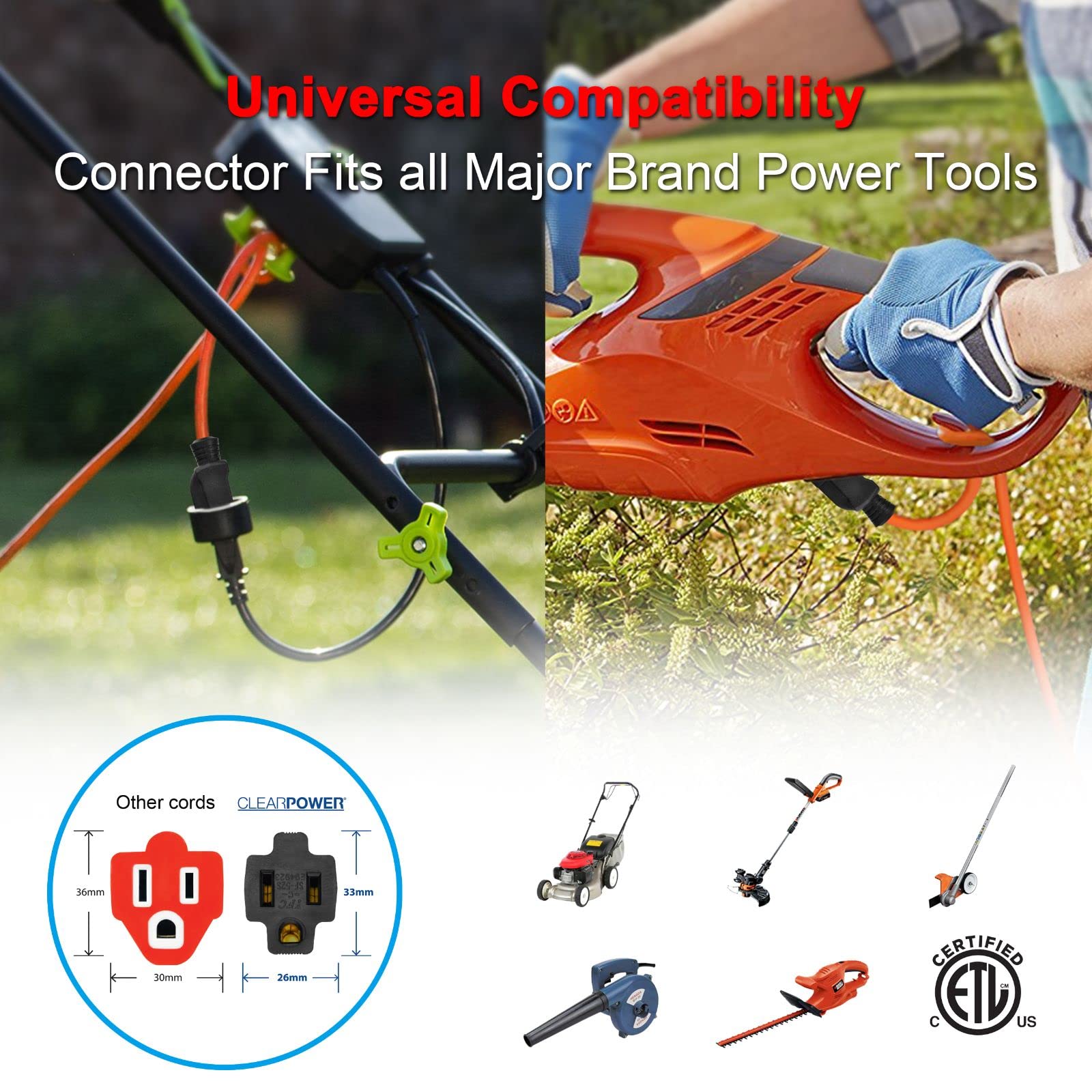 Clear Power 50 Ft Outdoor Extension Cord 16/3 Sjtw, 3 Prong Grounded Plug, Orange, Water & Weather Resistant, Flame Retardant, G