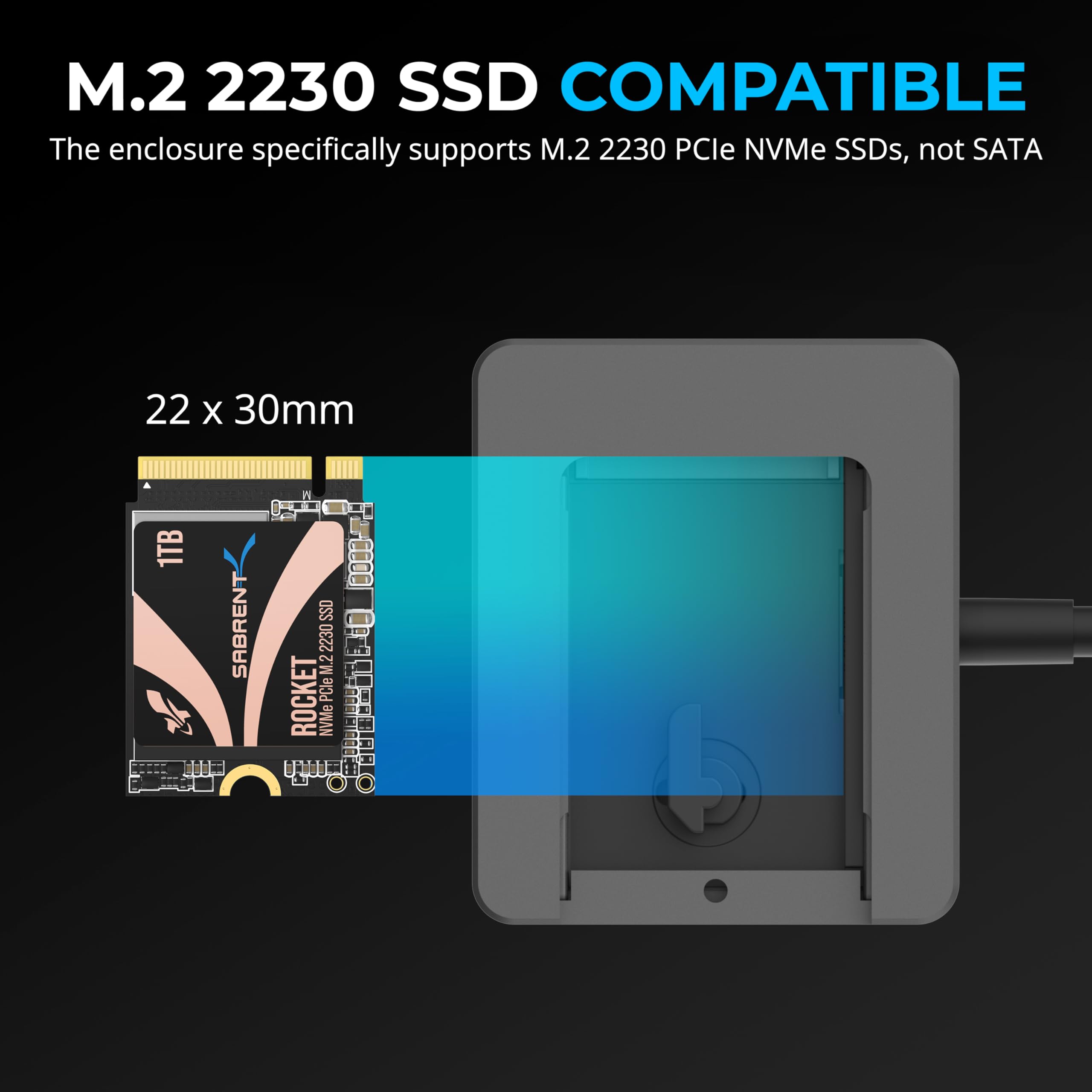 Sabrent Usb C Enclosure For M.2 2230 Pcie Nvme Ssds, 10Gbps Transfer Speed, Uasp And Trim Support, Compatible With Windows, Maco