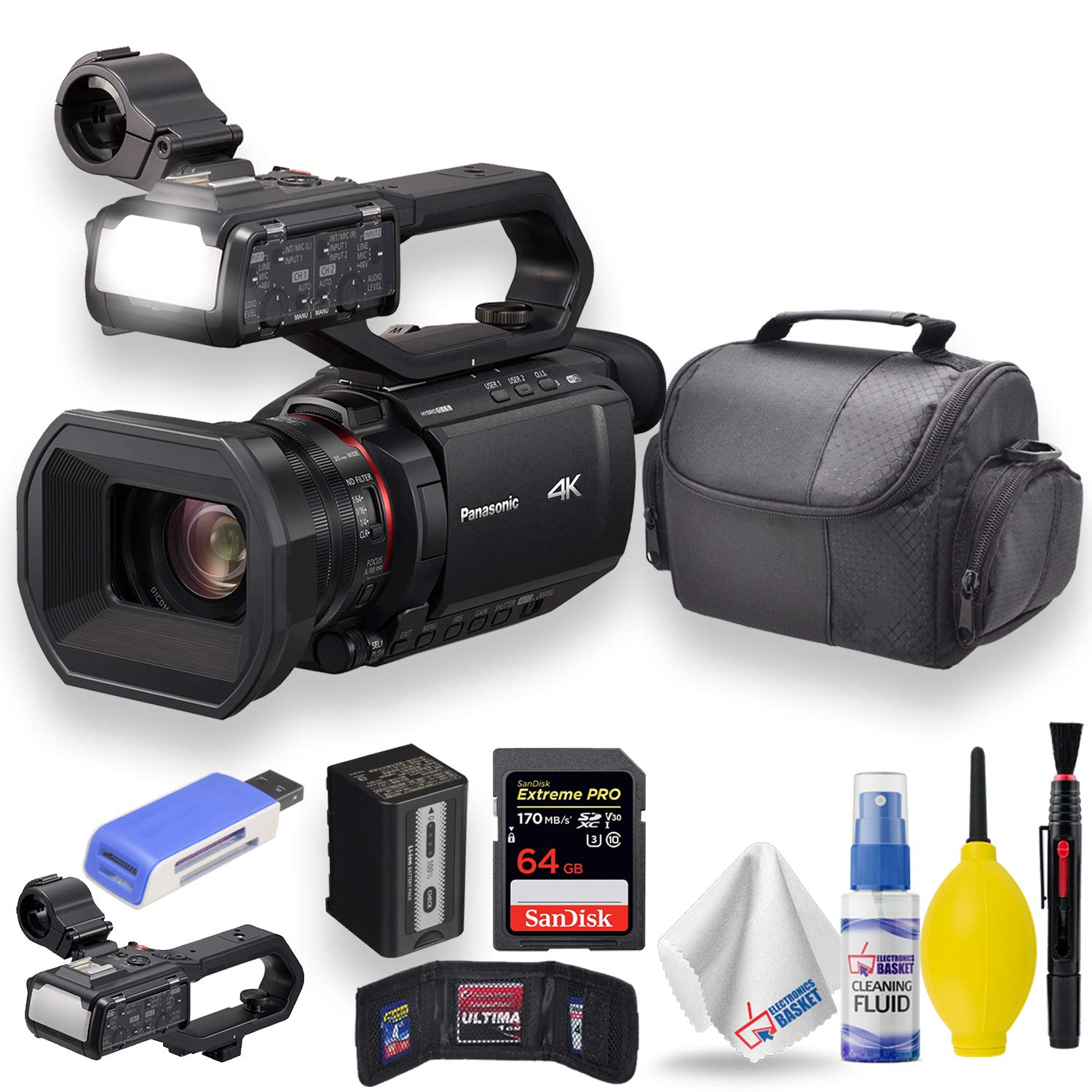 Panasonic Hc X2000 Uhd 4K 3G Sdi/Hdmi Pro Camcorder With 24X Zoom W/Soft Case + Sandisk Extreme Pro 64Gb Card + Clean And Care S